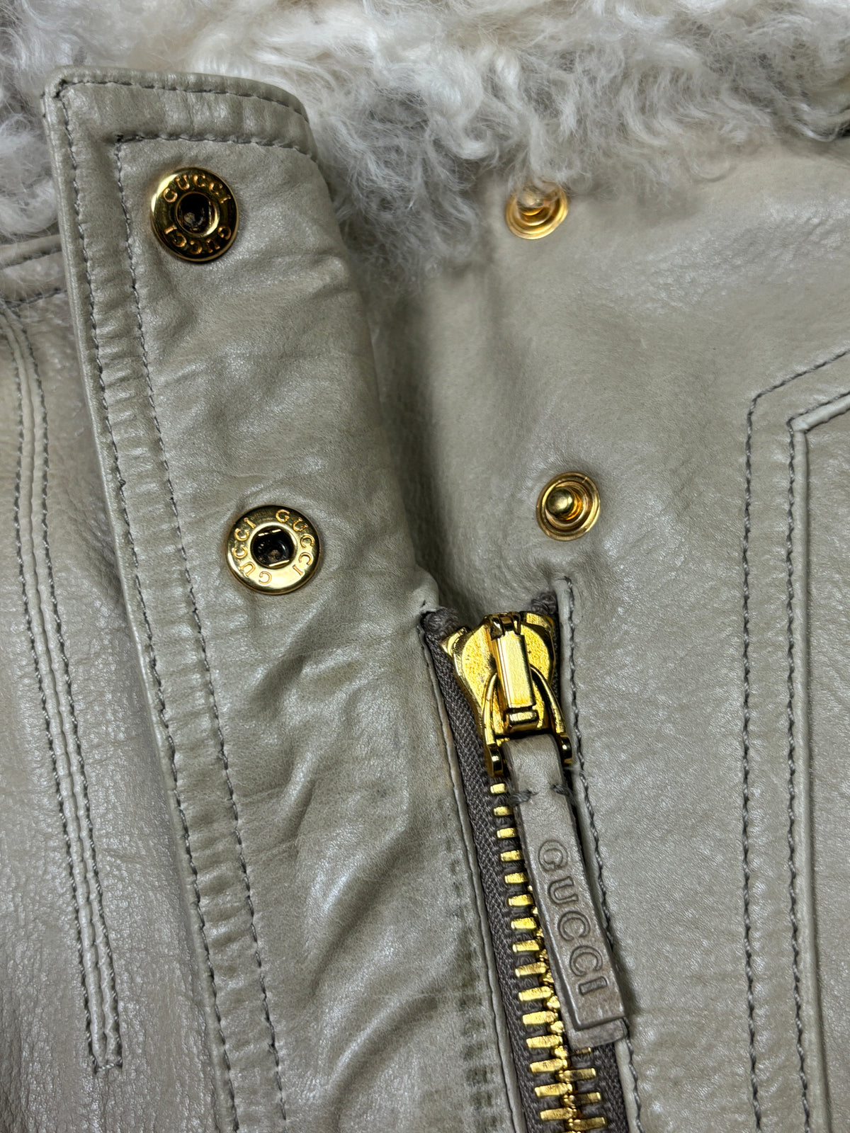 Gucci Frida Giannini Leather Shearling Collar Jacket