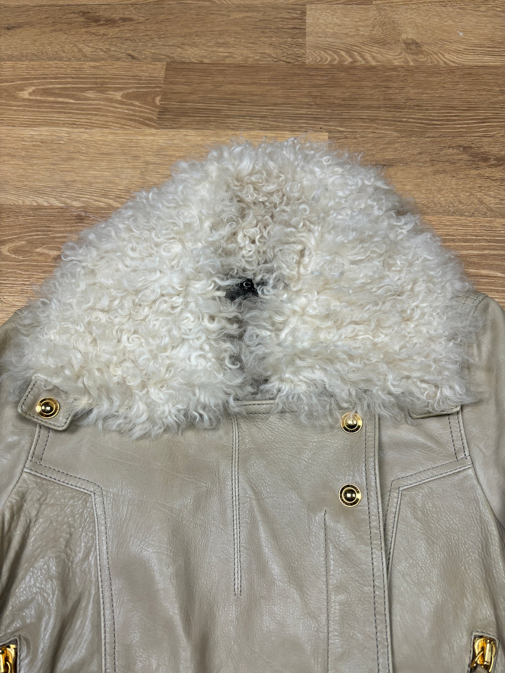 Gucci Frida Giannini Leather Shearling Collar Jacket