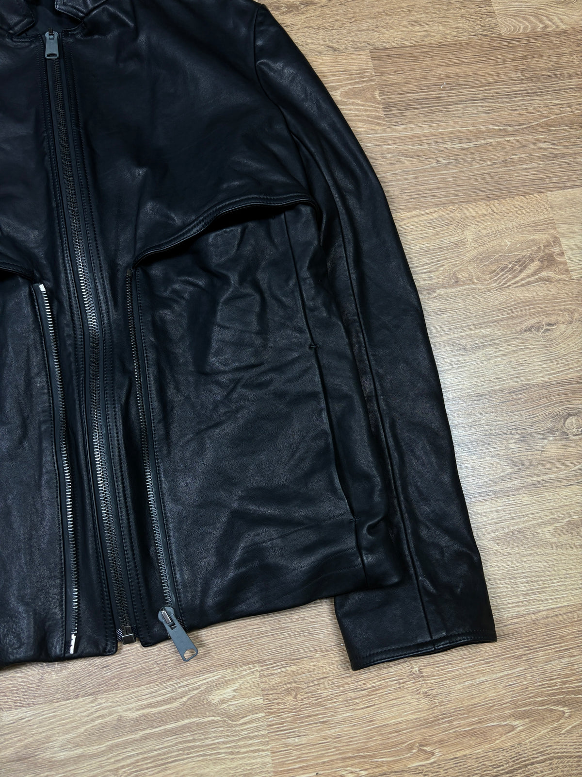 Balenciaga AW2010 Black Leather Double Zip Jacket