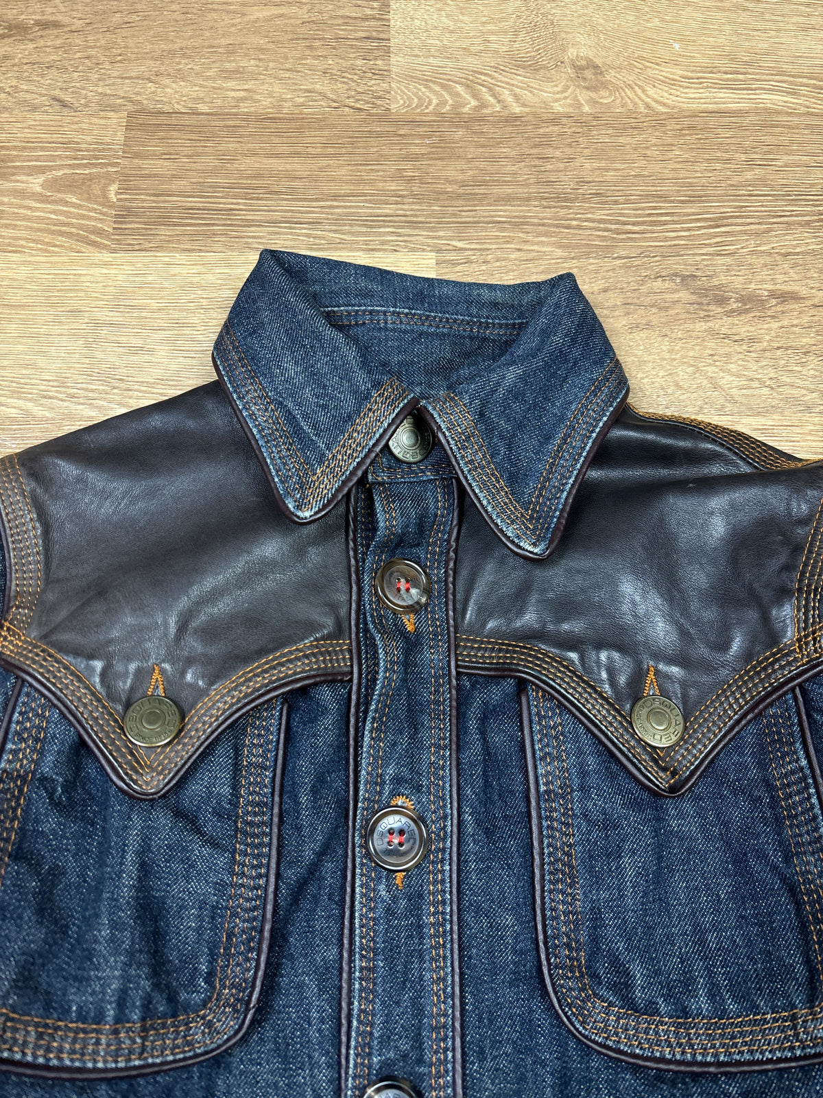 Dsquared2 AW2004 Runway Leather-Trimmed Cropped Denim Jacket