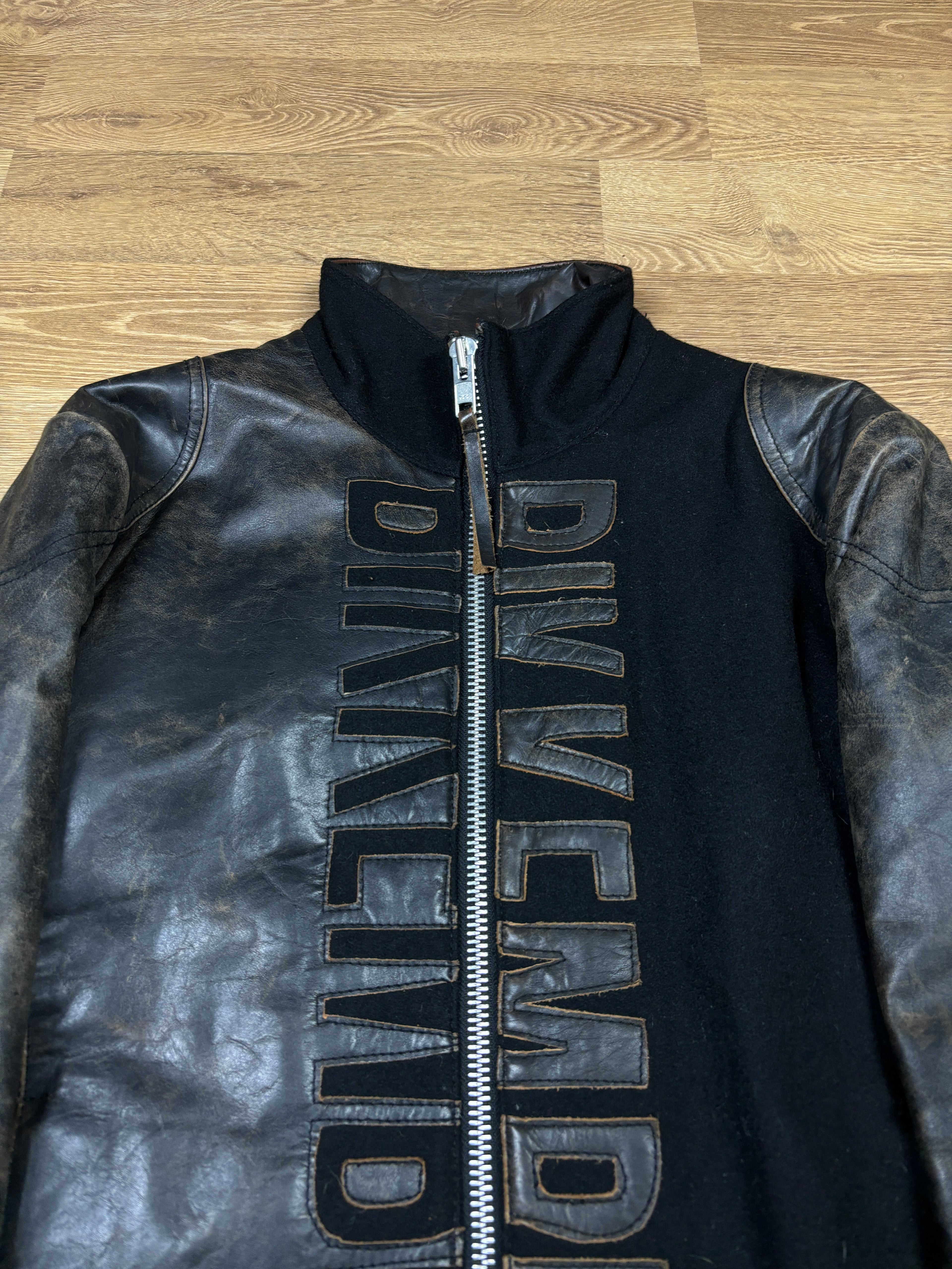 Chaqueta híbrida de cuero y lana Dirk Bikkembergs de los 2000