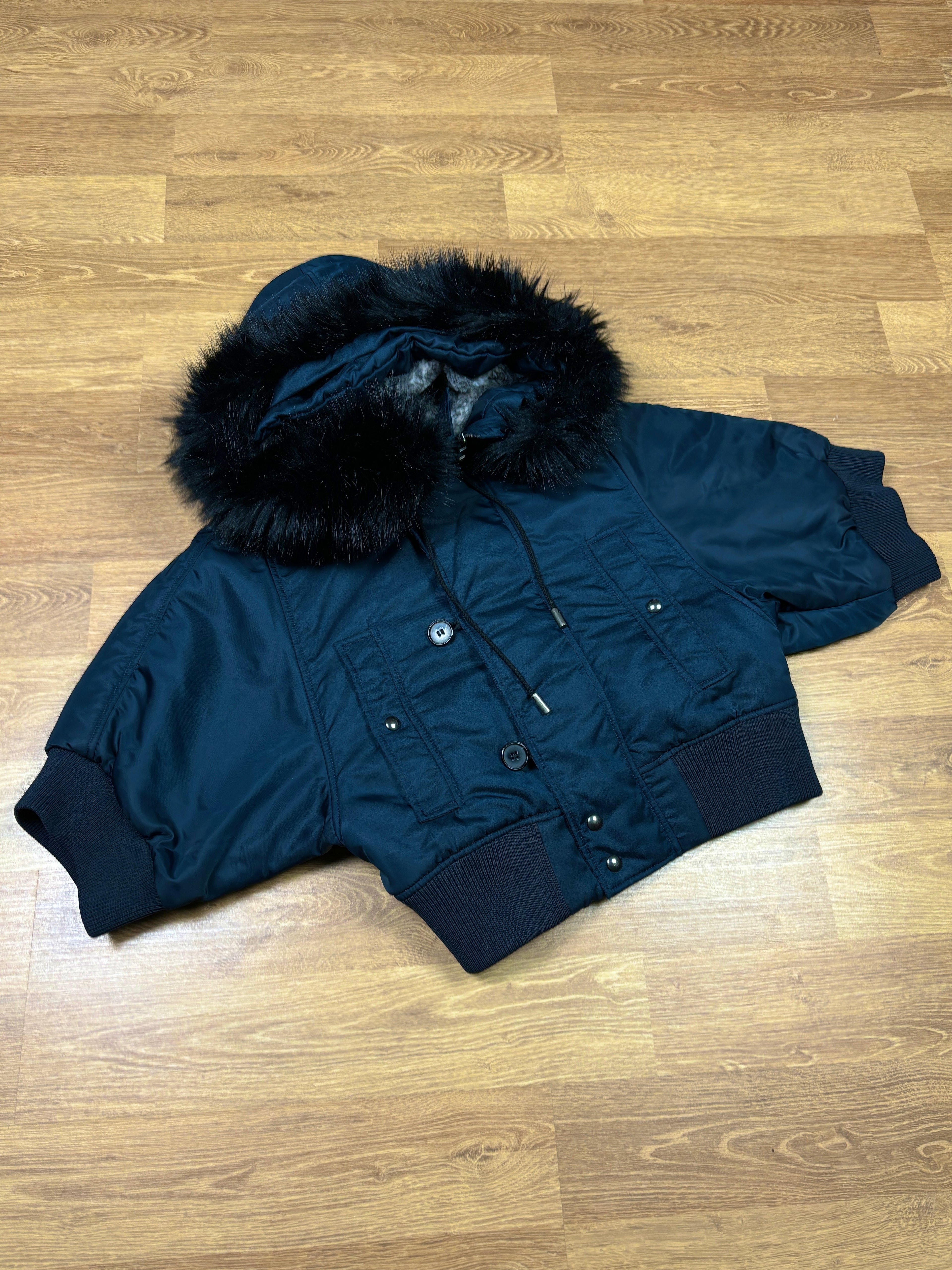 Diesel Black Gold Cropped Fur Hood Bomber Jacket