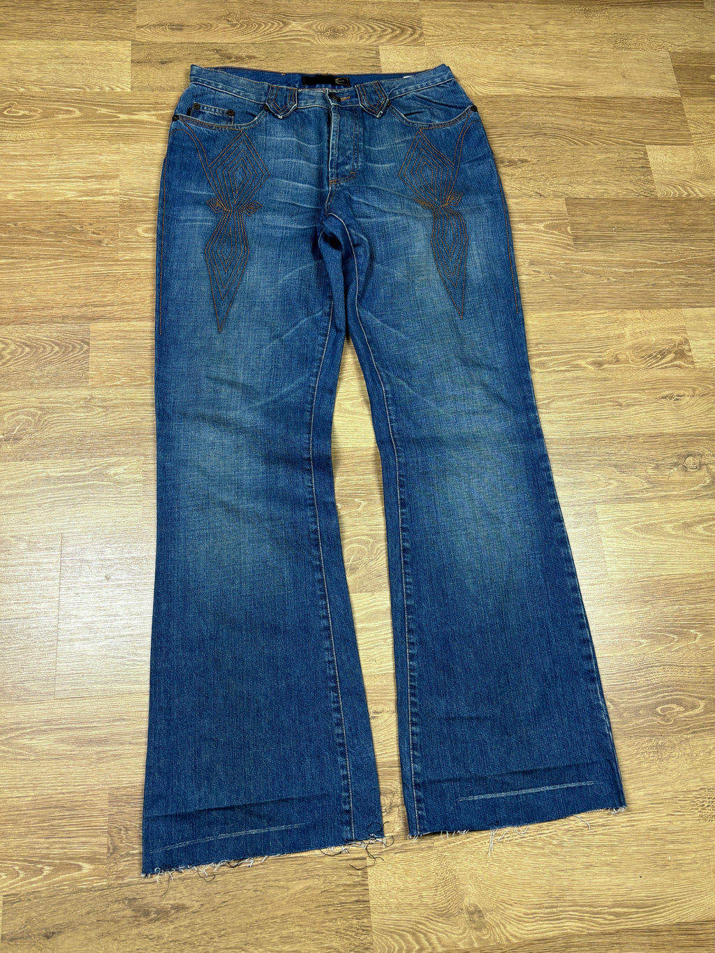 2000s Just Cavalli Embroidered Flared Denim Pants