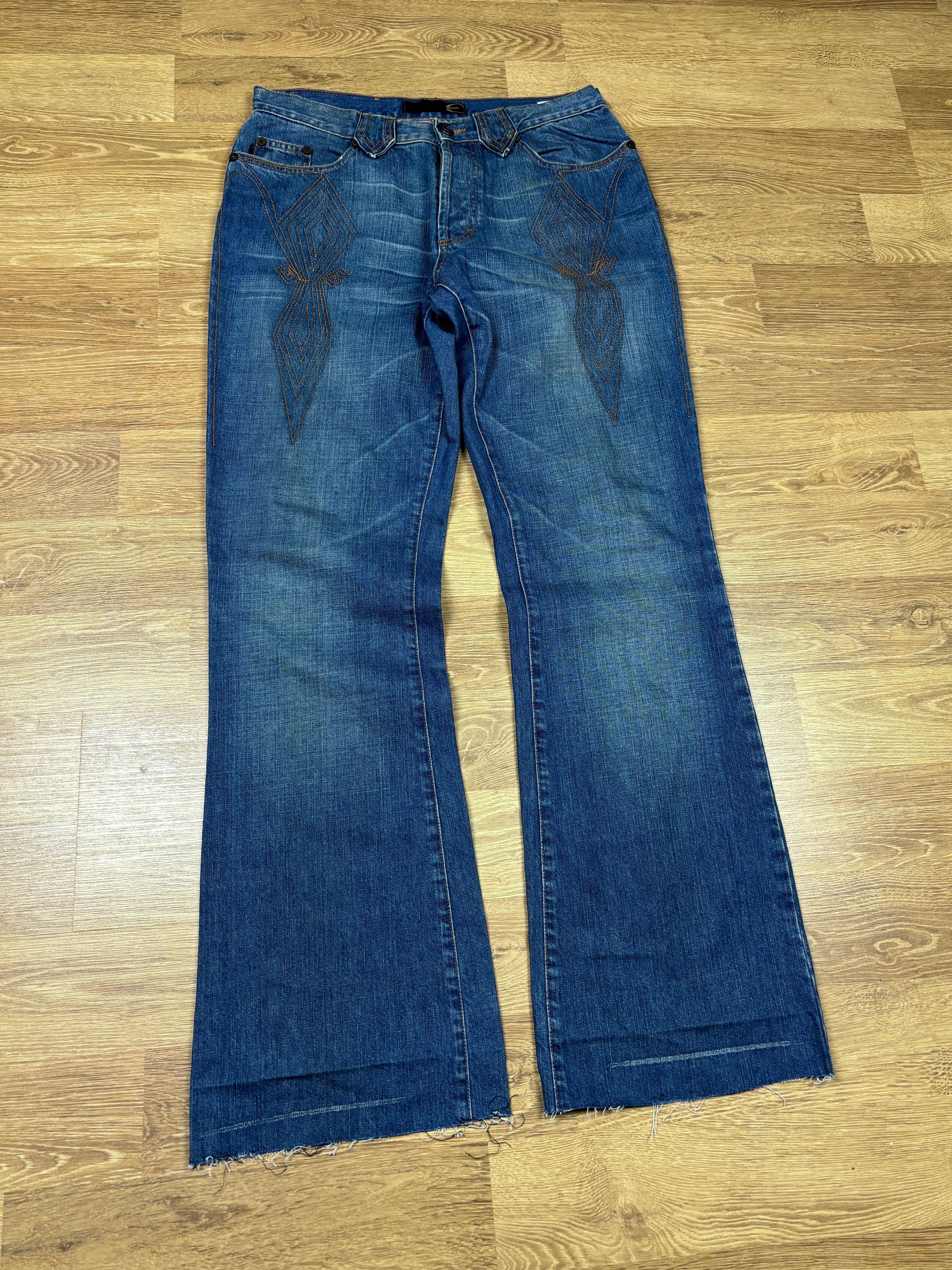 2000s Just Cavalli Embroidered Flared Denim Pants