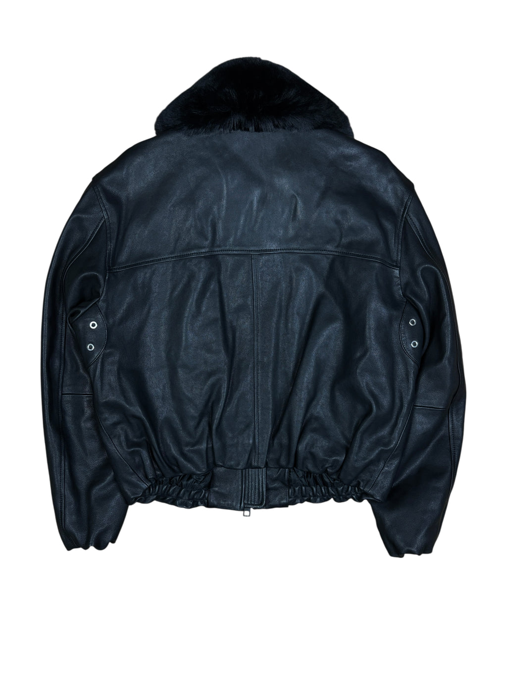 Chaqueta bomber de cuero negro con cuello de piel Diesel