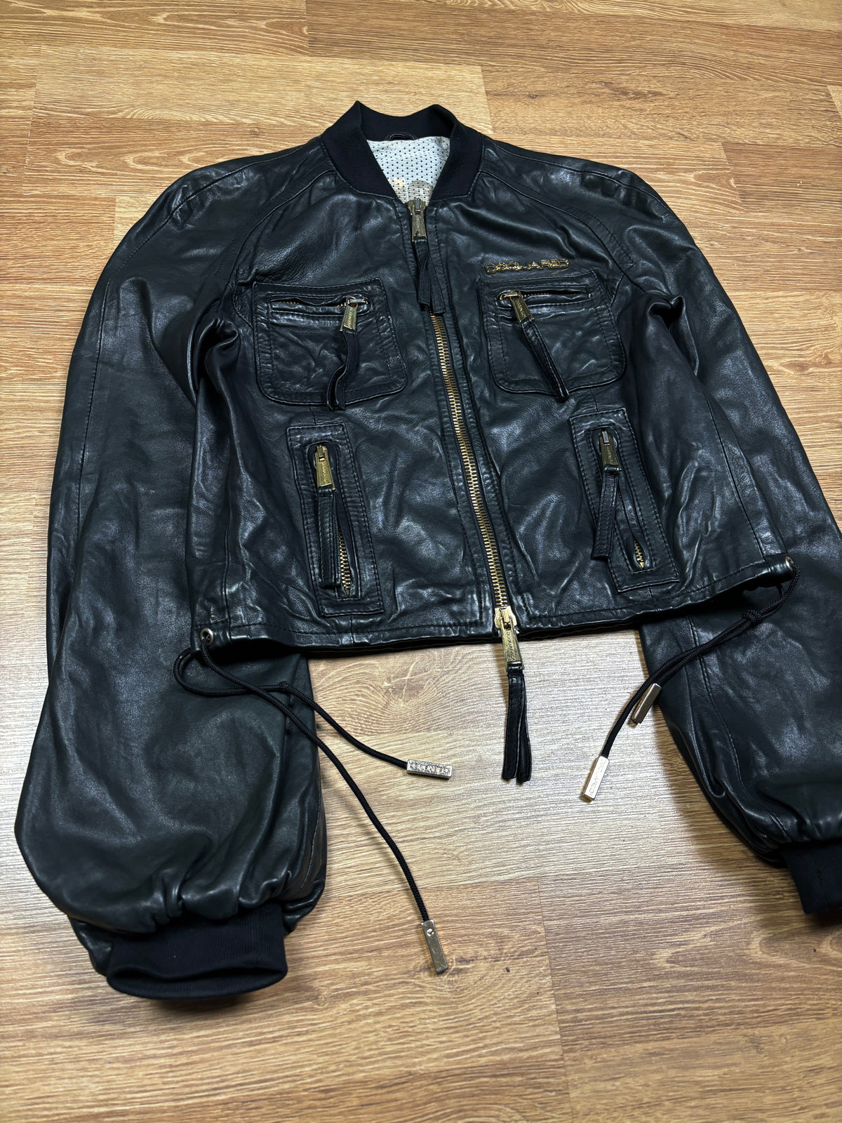 2000s Dsquared2 Black Leather Balloon Sleeve Jacket