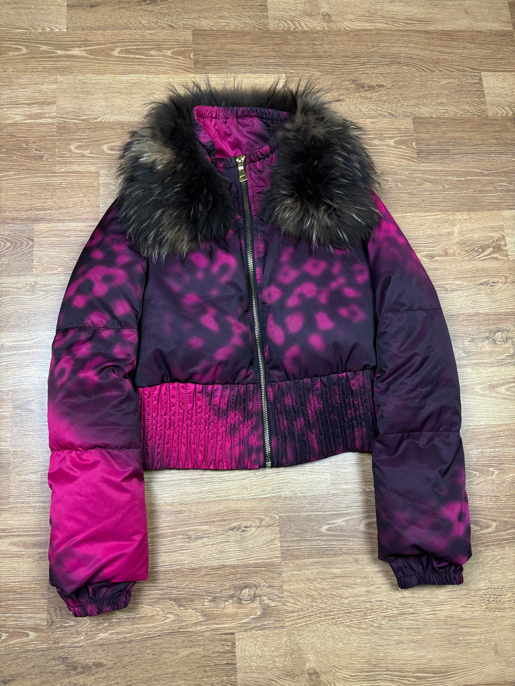 2000s Prada Detachable Fox Fur Leopard Down Jacket