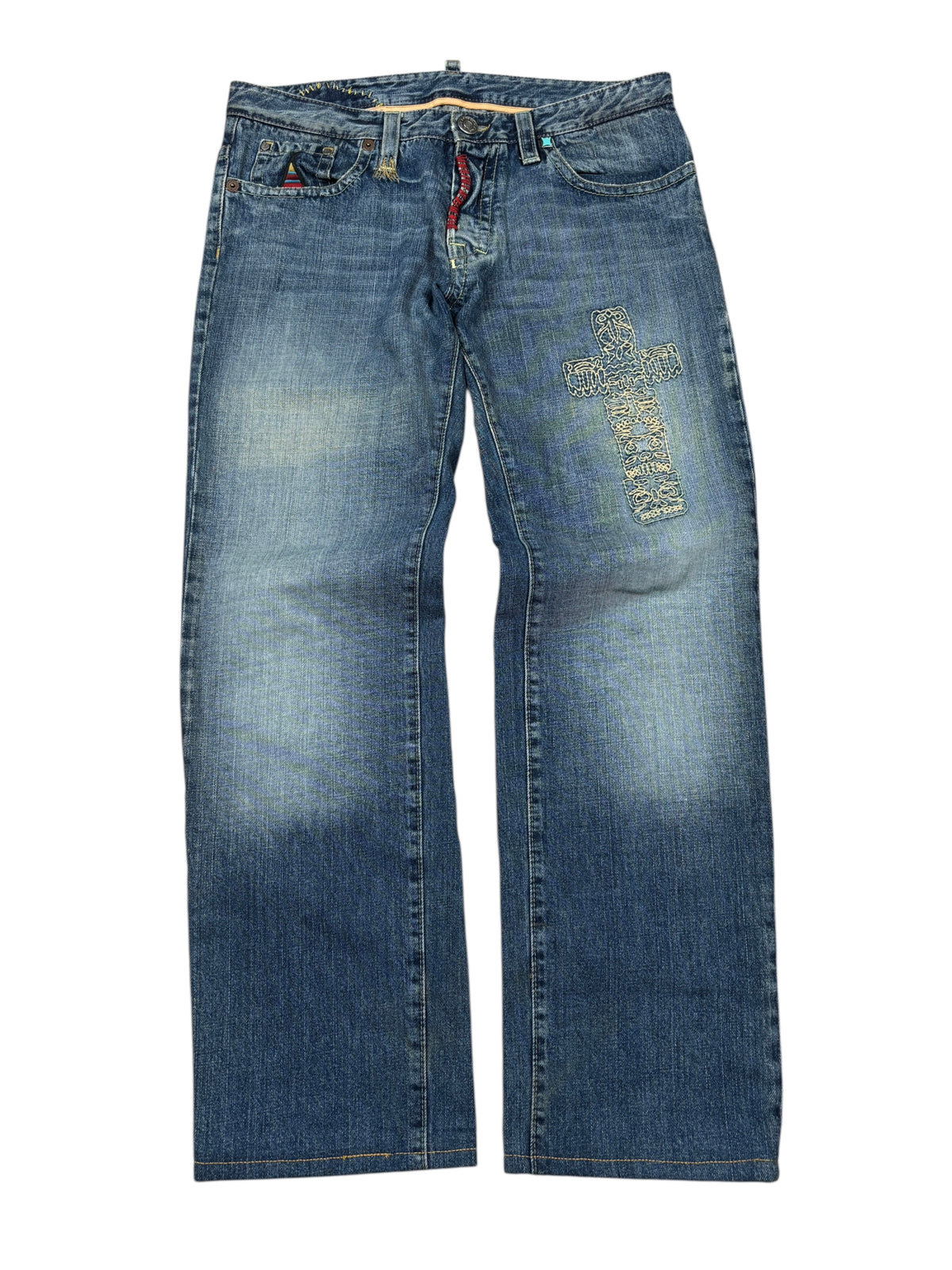 2000s Dsquared2 Embroidered Straight Leg Jeans