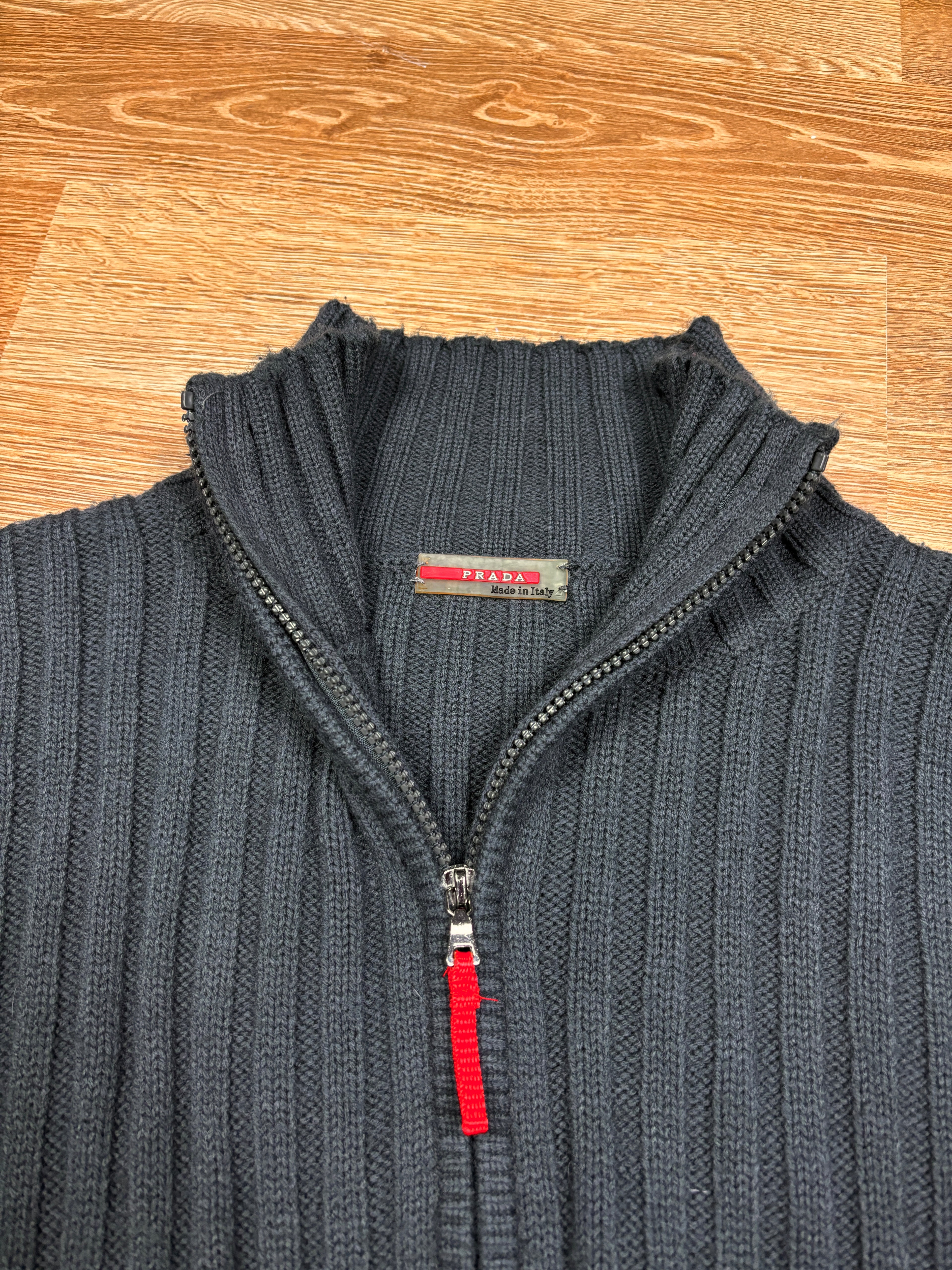 2000s Prada Linea Rossa Ribbed Utility Knitted Zip-Up