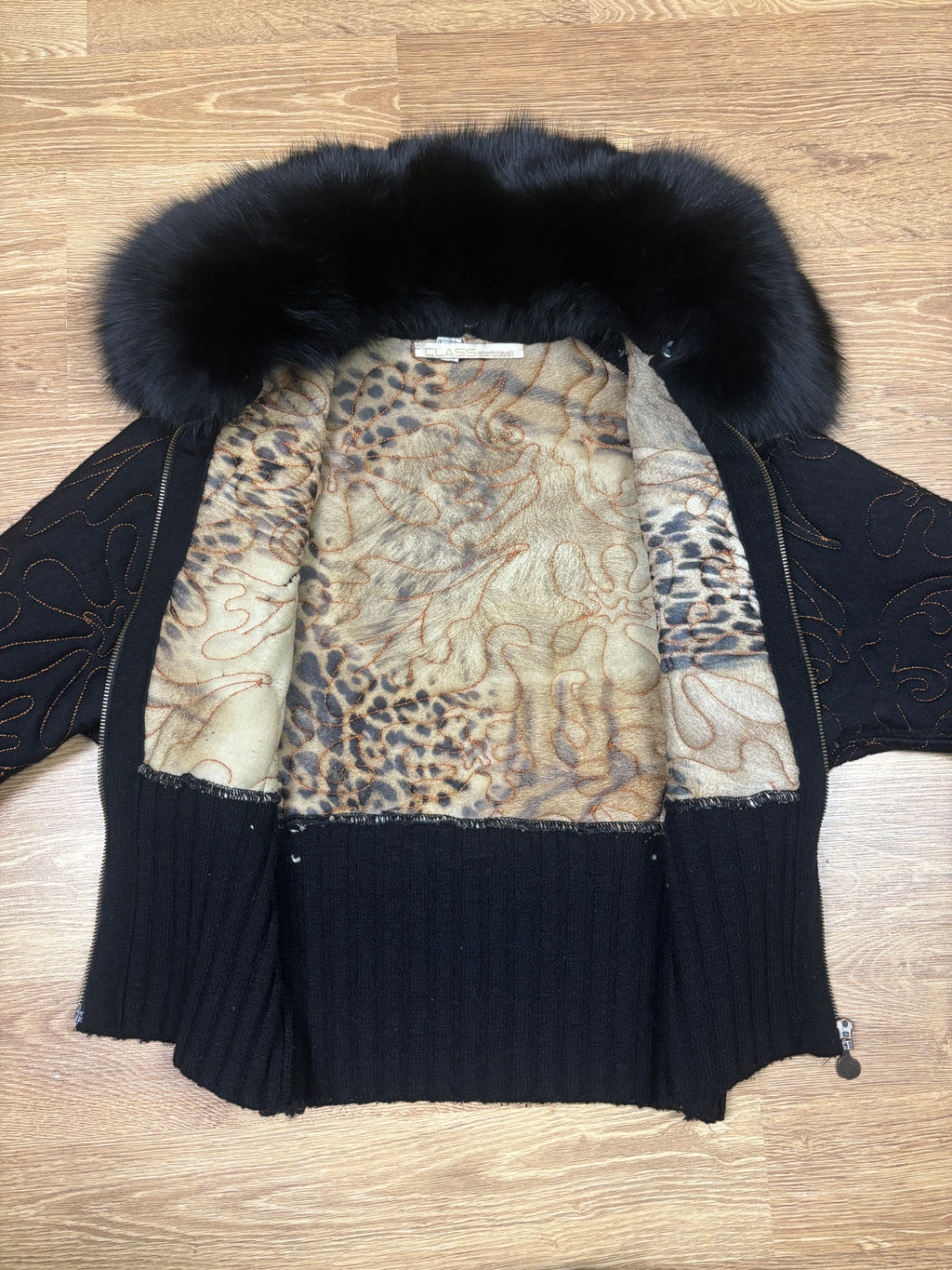 2000s Roberto Cavalli Embroidered Fox Fur Collar Jacket