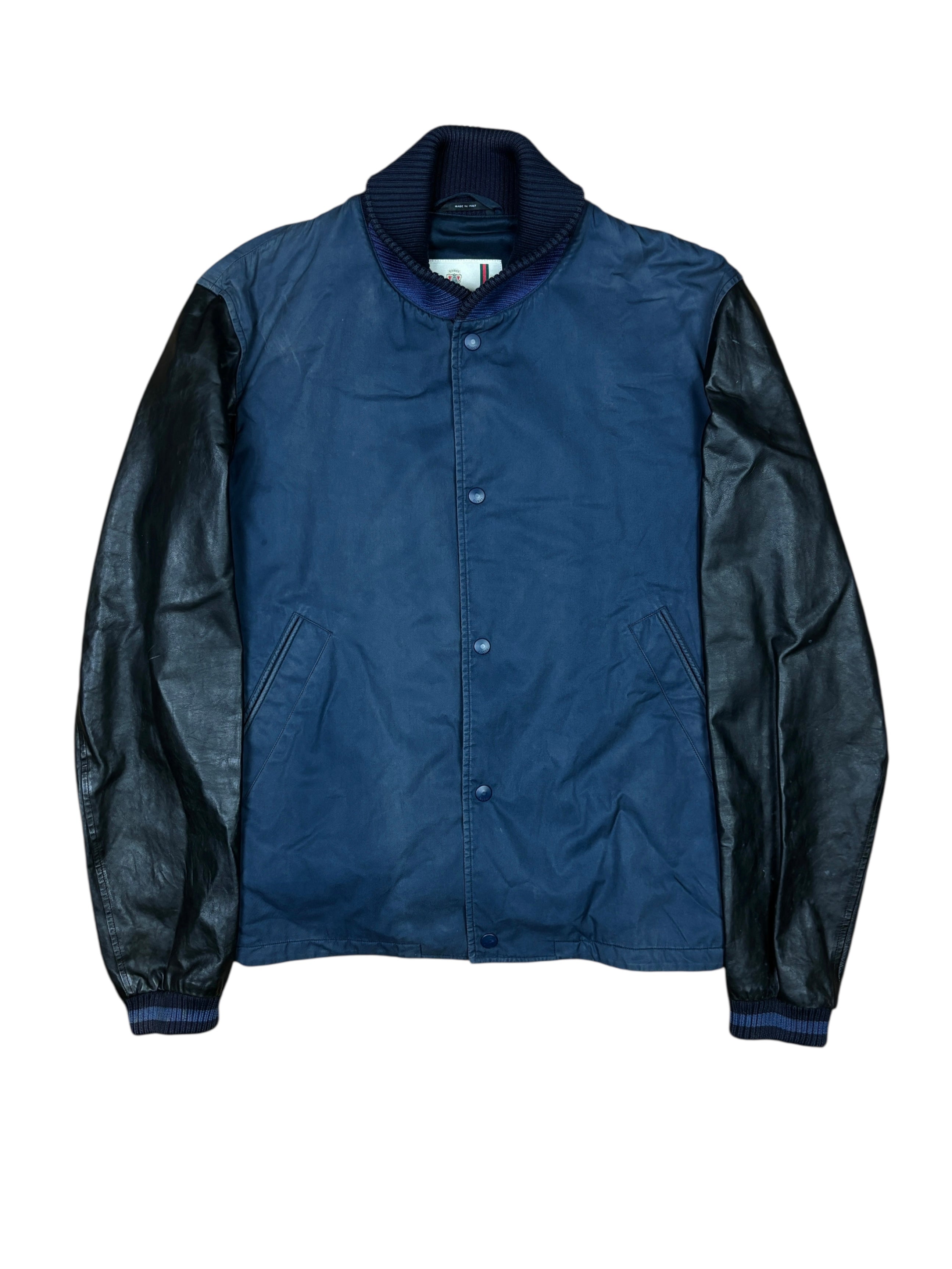 SS2010 Gucci Navy Cotton & Leather Sleeve Varsity Jacket