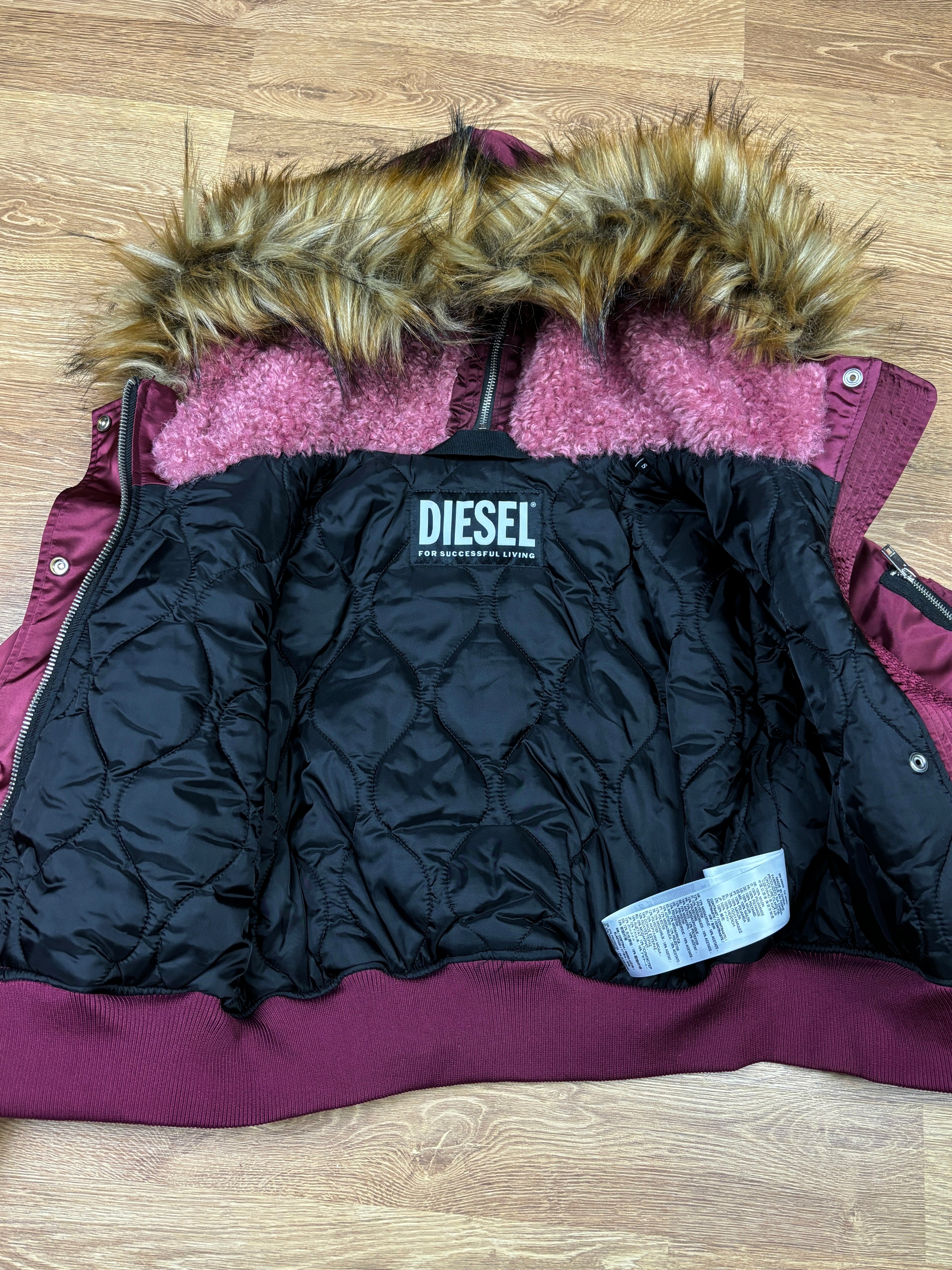 Diesel Faux Fur Zipper Hood Bomber Jacket