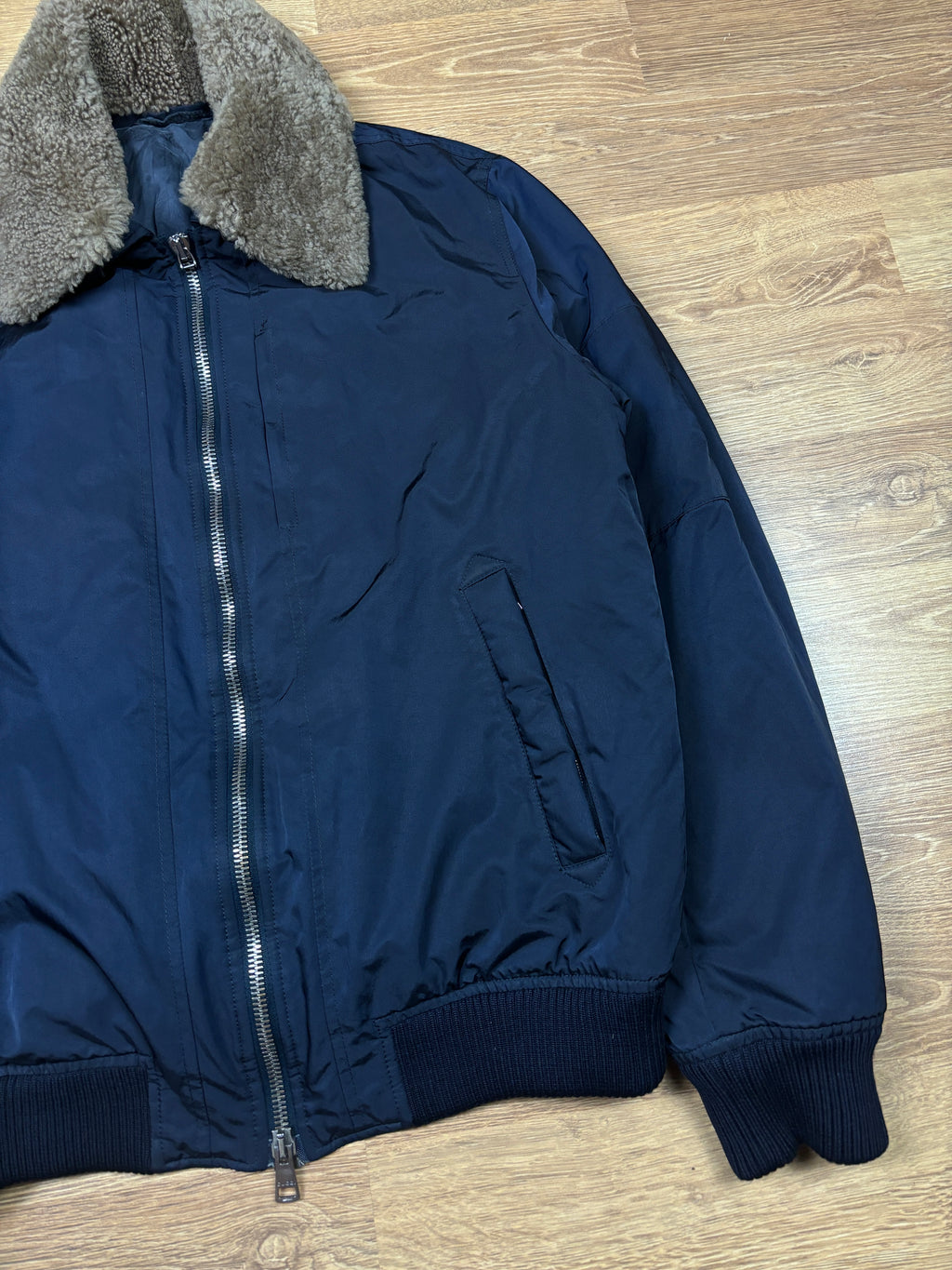 Gucci AW2011 Shearling Collar Nylon Bomber Jacket