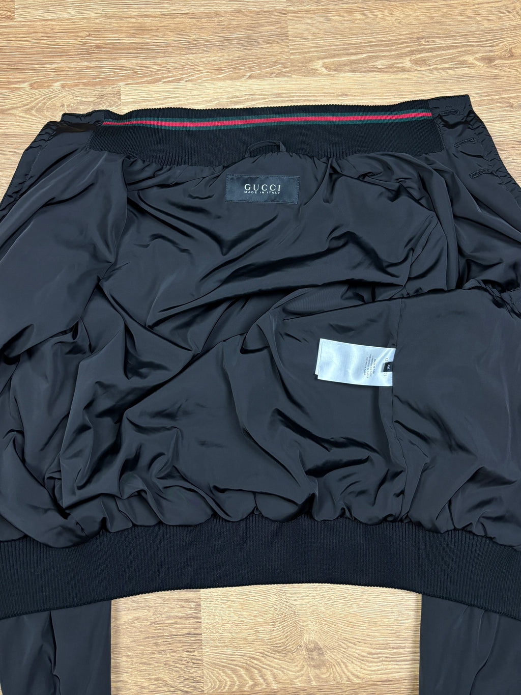 Gucci Black Nylon Jacket with Web Collar
