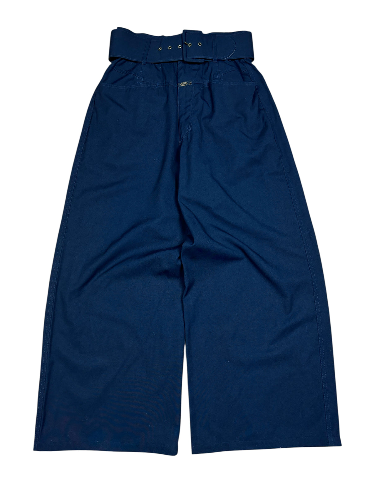 1980s Marithé François Girbaud Navy Belted Wide-Leg Pants