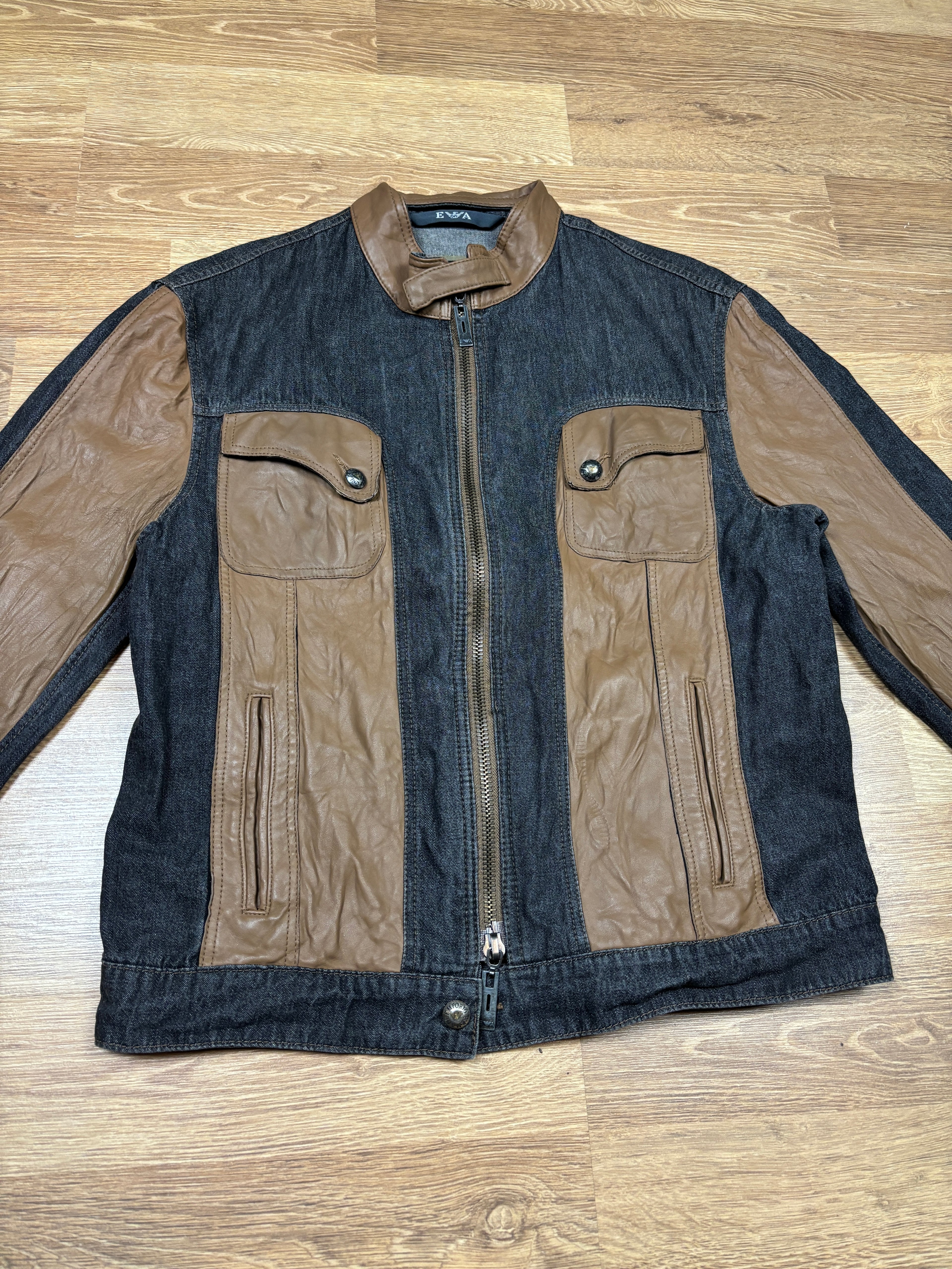 2000s Emporio Armani Denim & Leather Panel Jacket