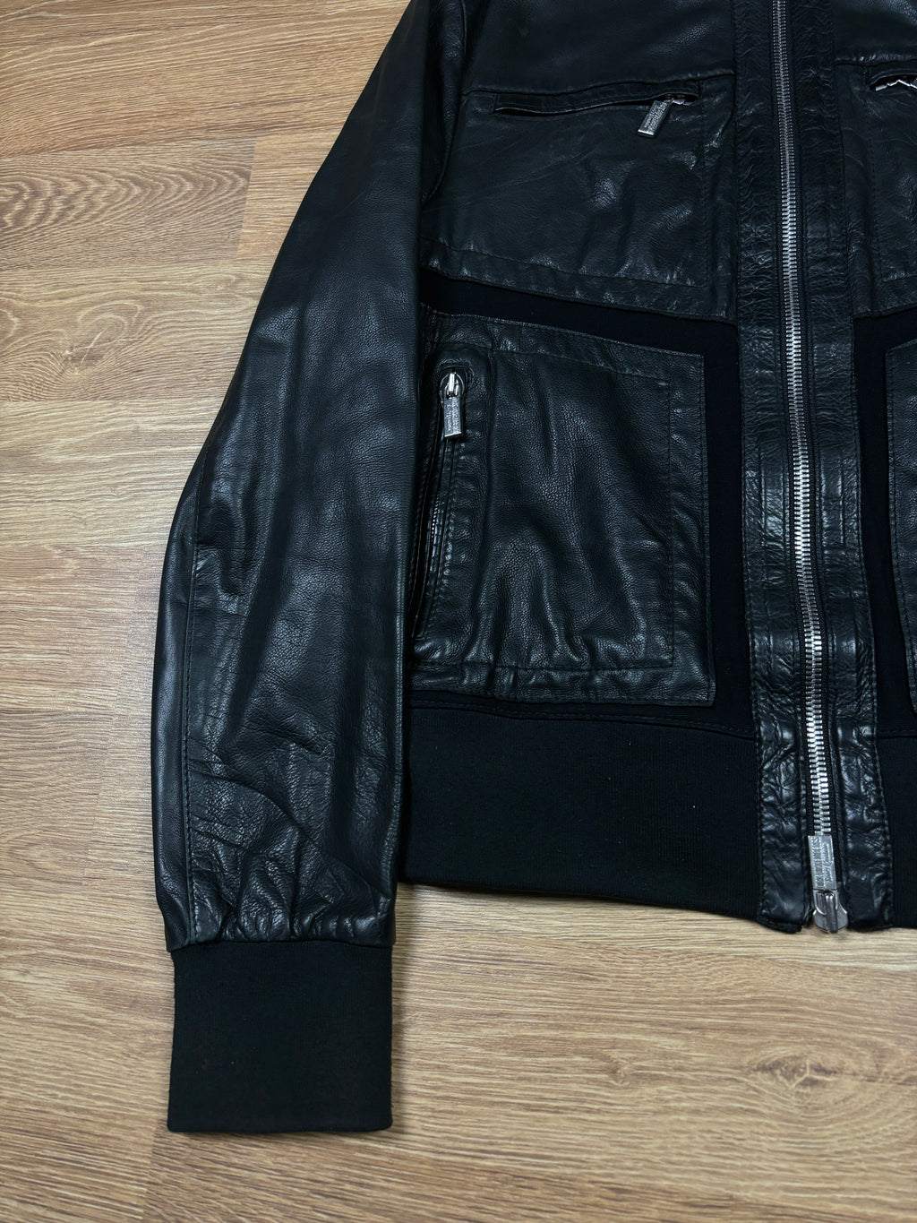 2000s Dirk Bikkembergs Black Leather Bomber Jacket