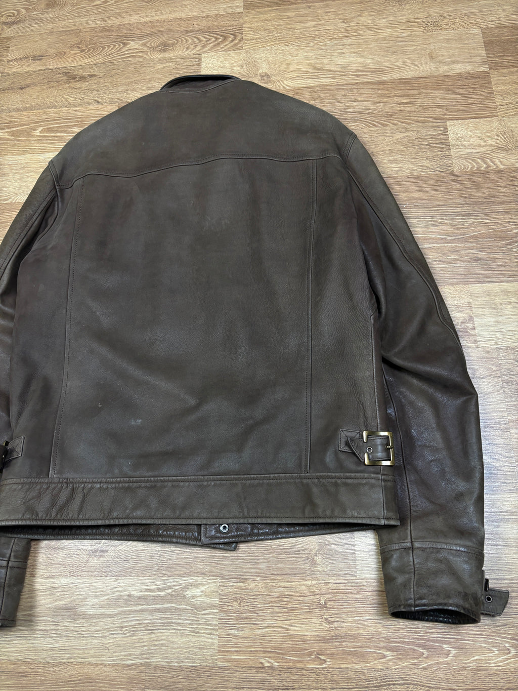2000s Gianfranco Ferré Distressed Brown Leather Racer Jacket