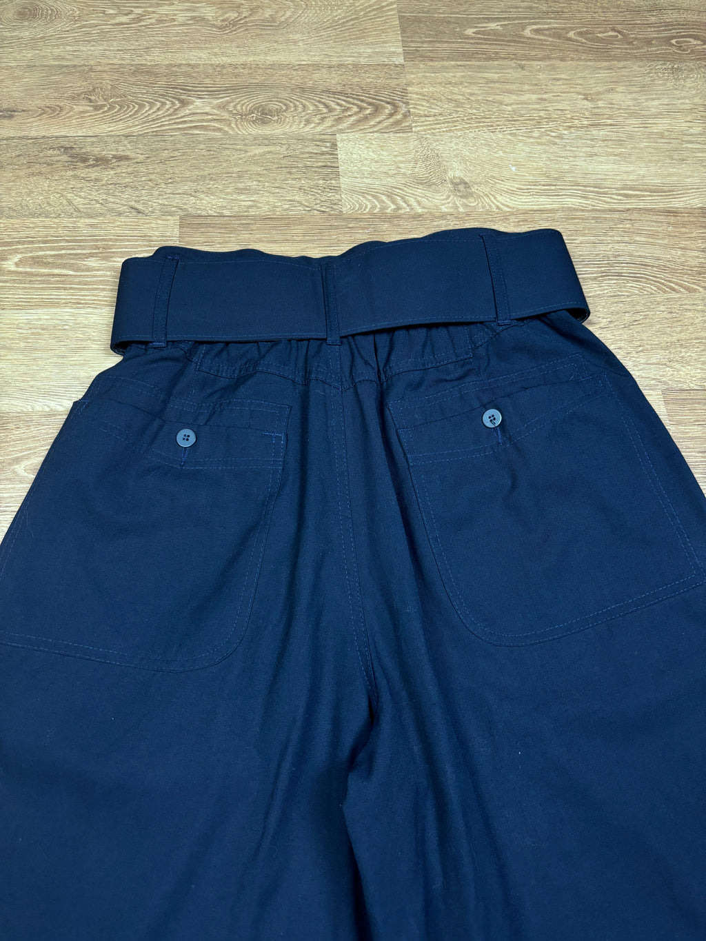 1980s Marithé François Girbaud Navy Belted Wide-Leg Pants