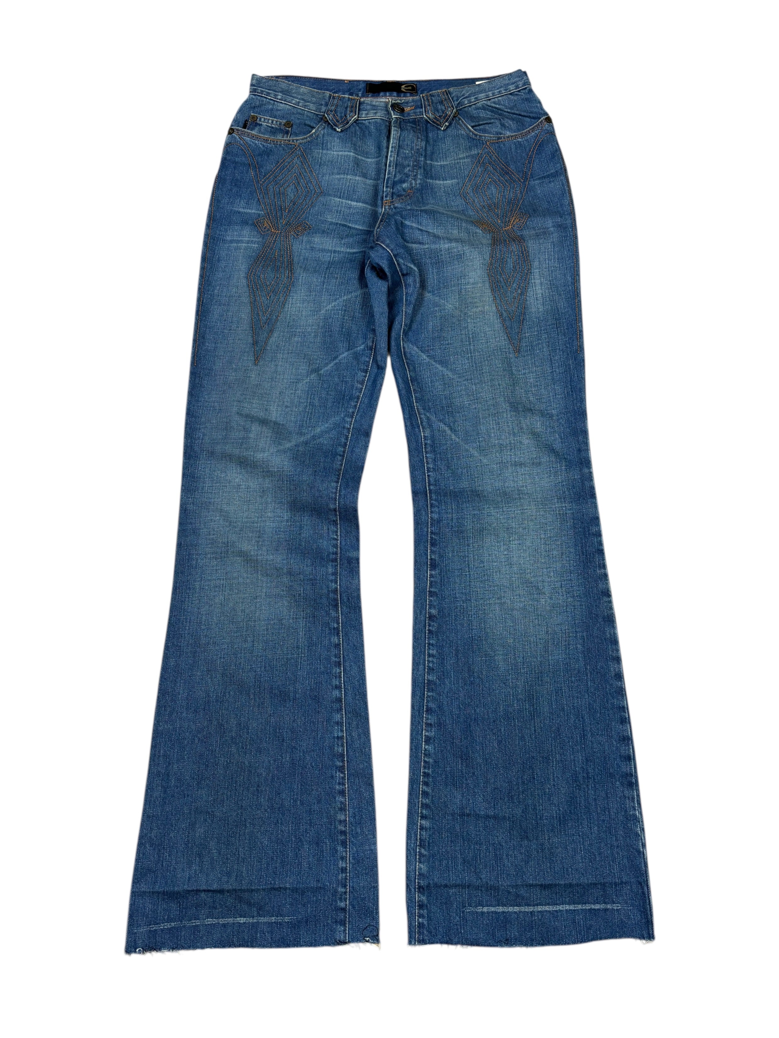 2000s Just Cavalli Embroidered Flared Denim Pants