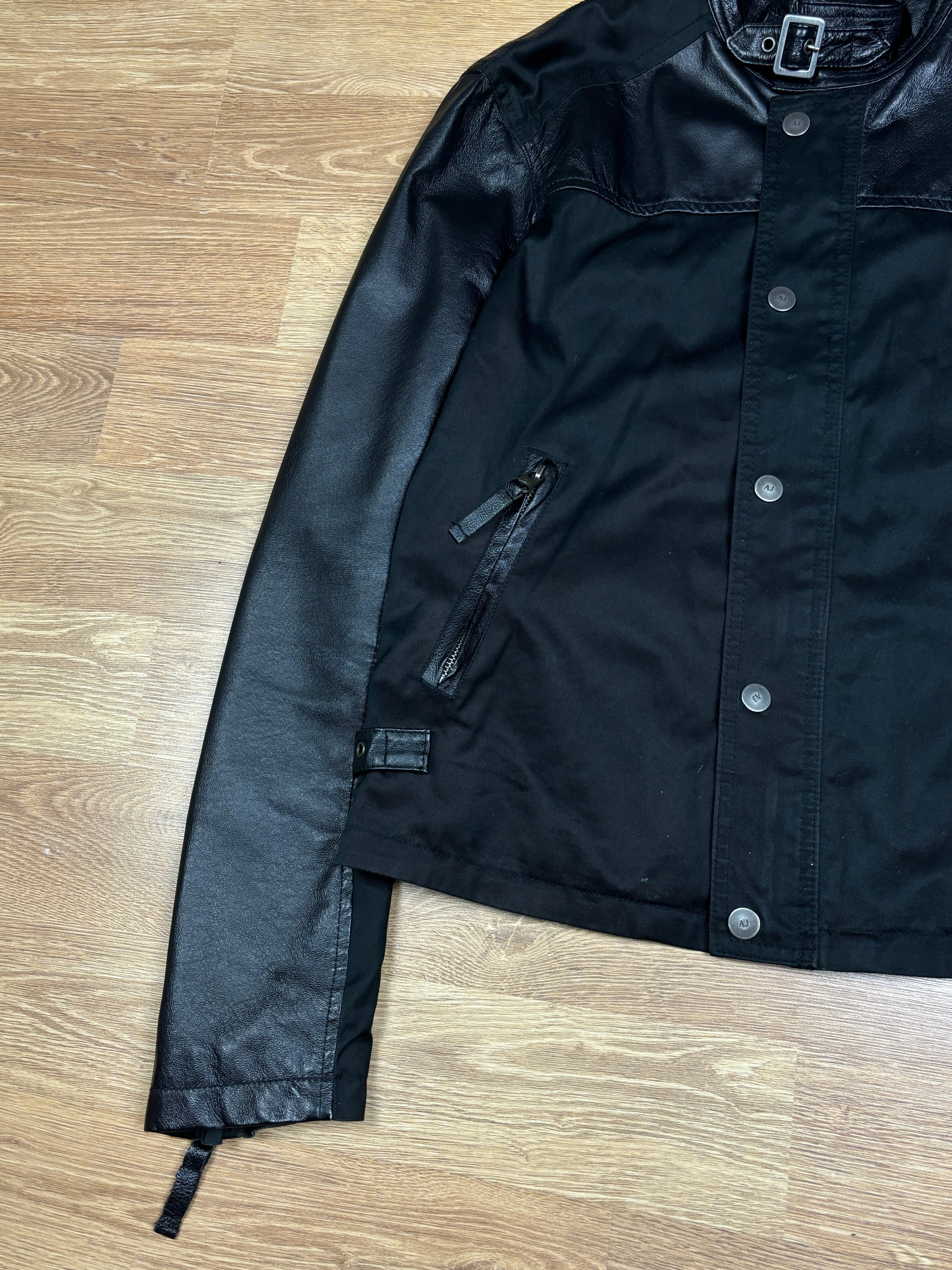 2000s Armani Jeans Leather Panel Biker Jacket