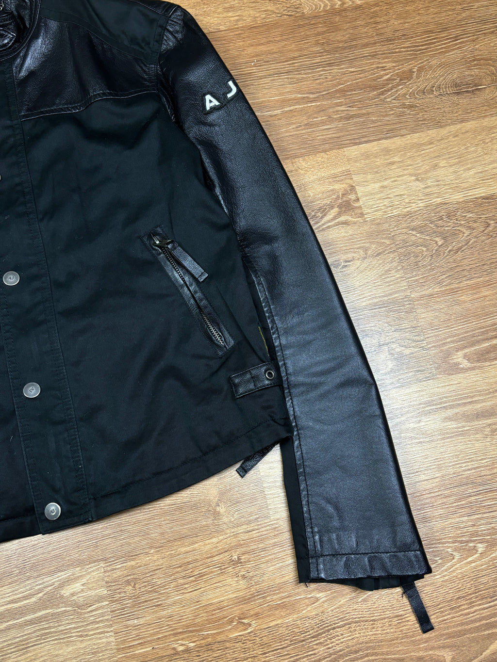 2000s Armani Jeans Leather Panel Biker Jacket