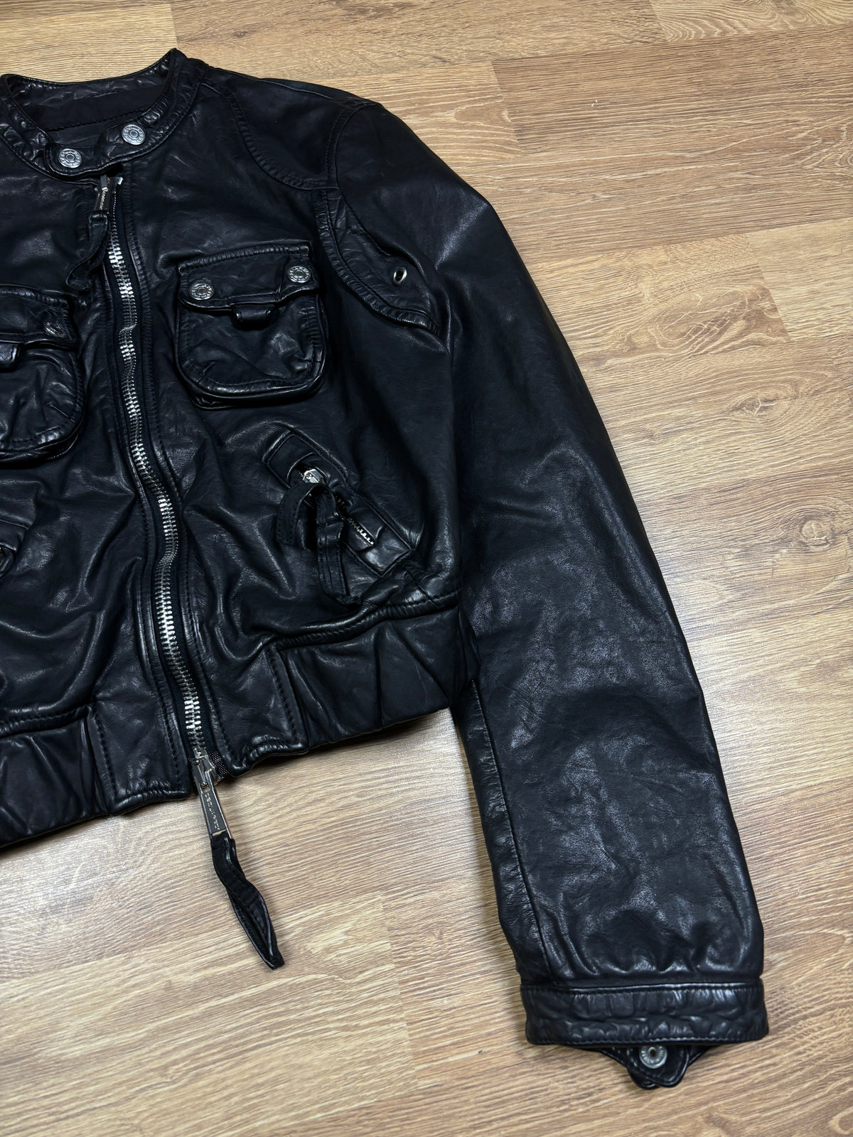 2000s Dsquared2 Cropped Black Leather Jacket