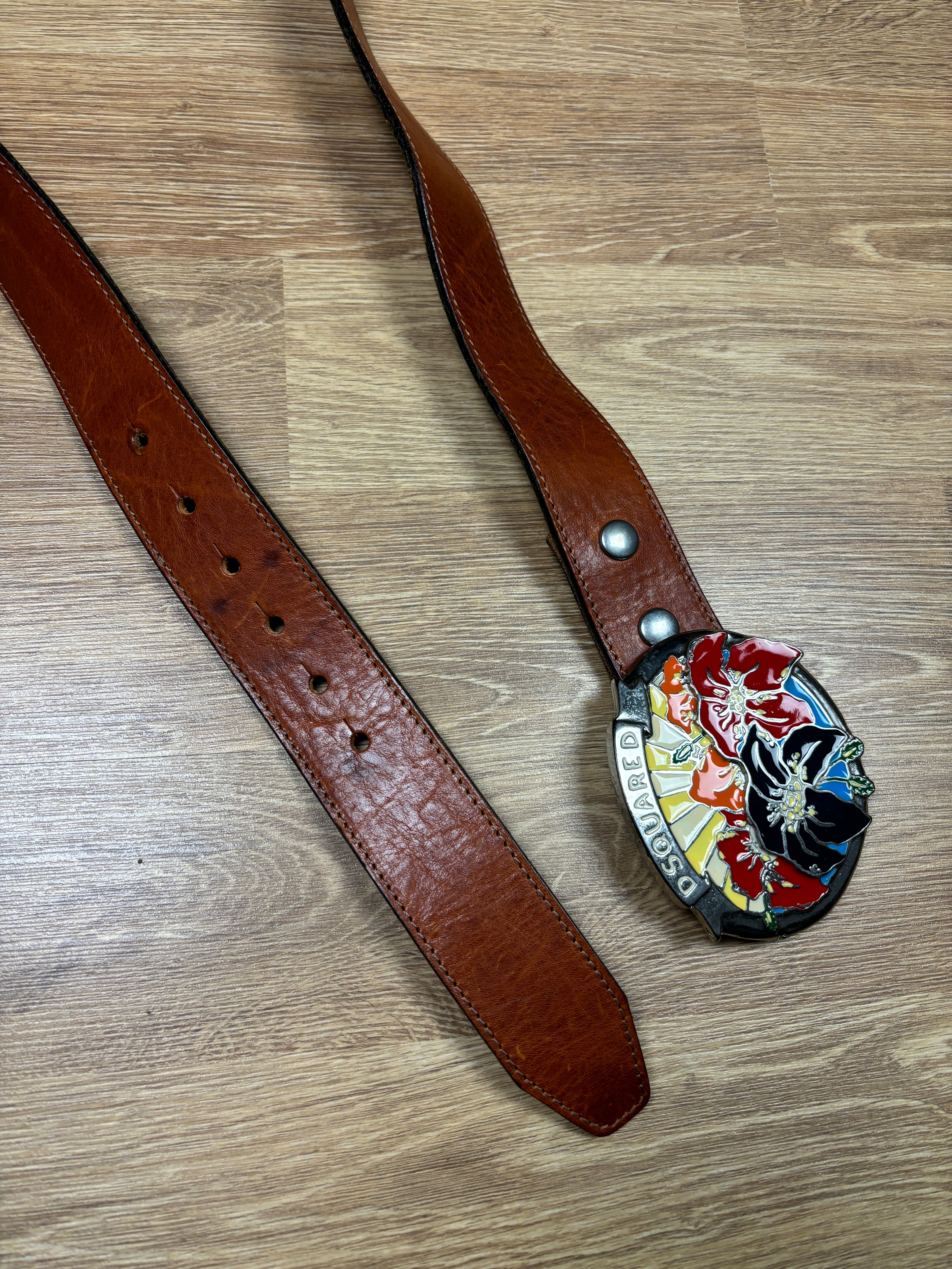 2000s Dsquared2 Floral Sunset Leather Belt