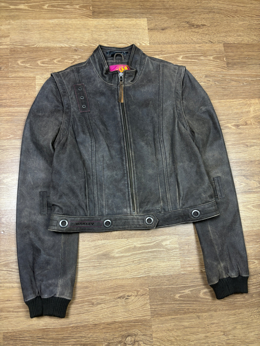 2000s Oakley Detachable Distressed Industrial Leather Jacket