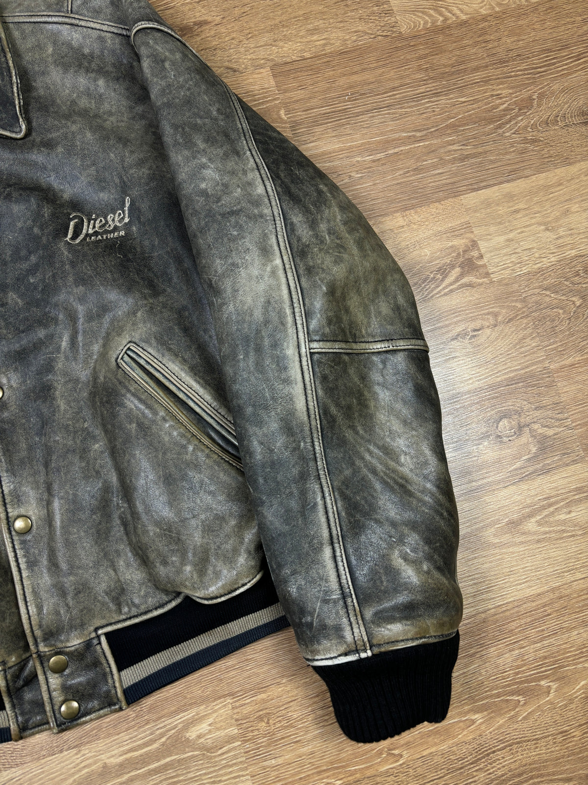 1990s Diesel Distressed Leather Bomber Jacket