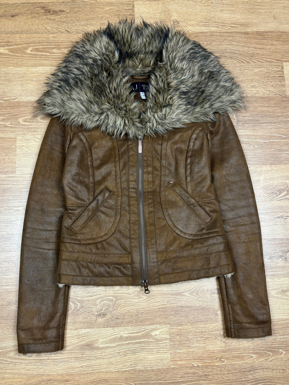 2000s Armani Jeans Faux Fur Collar Jacket