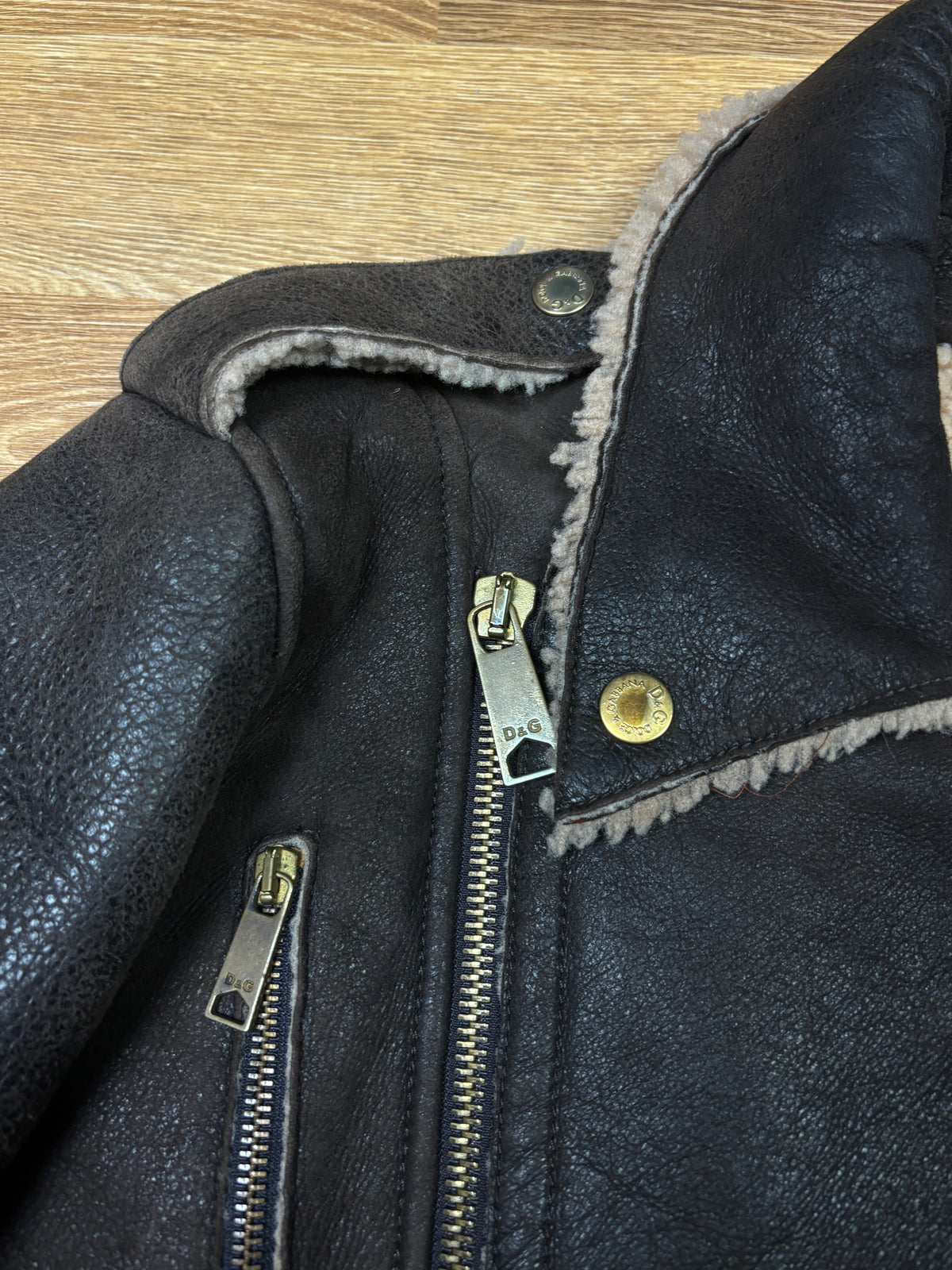 2000s Dolce & Gabbana Leather Shearling Biker Jacket