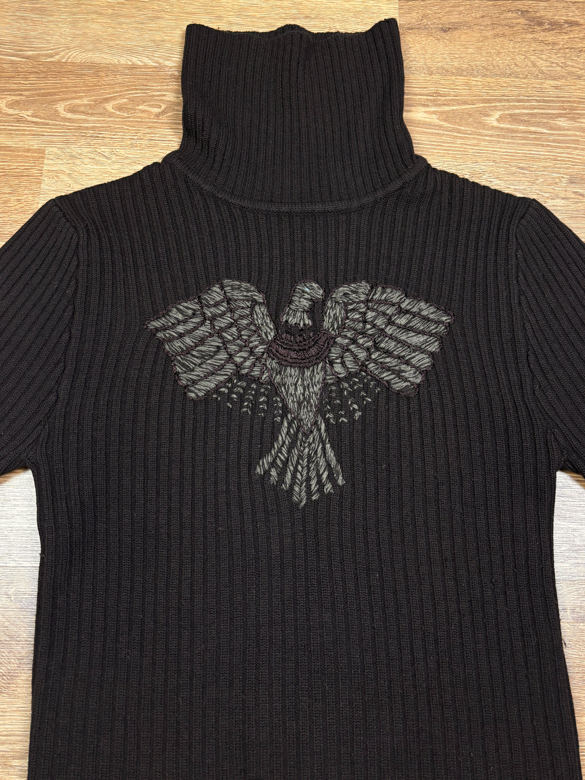 2000s Roberto Cavalli Wool Phoenix Embroidered Turtleneck