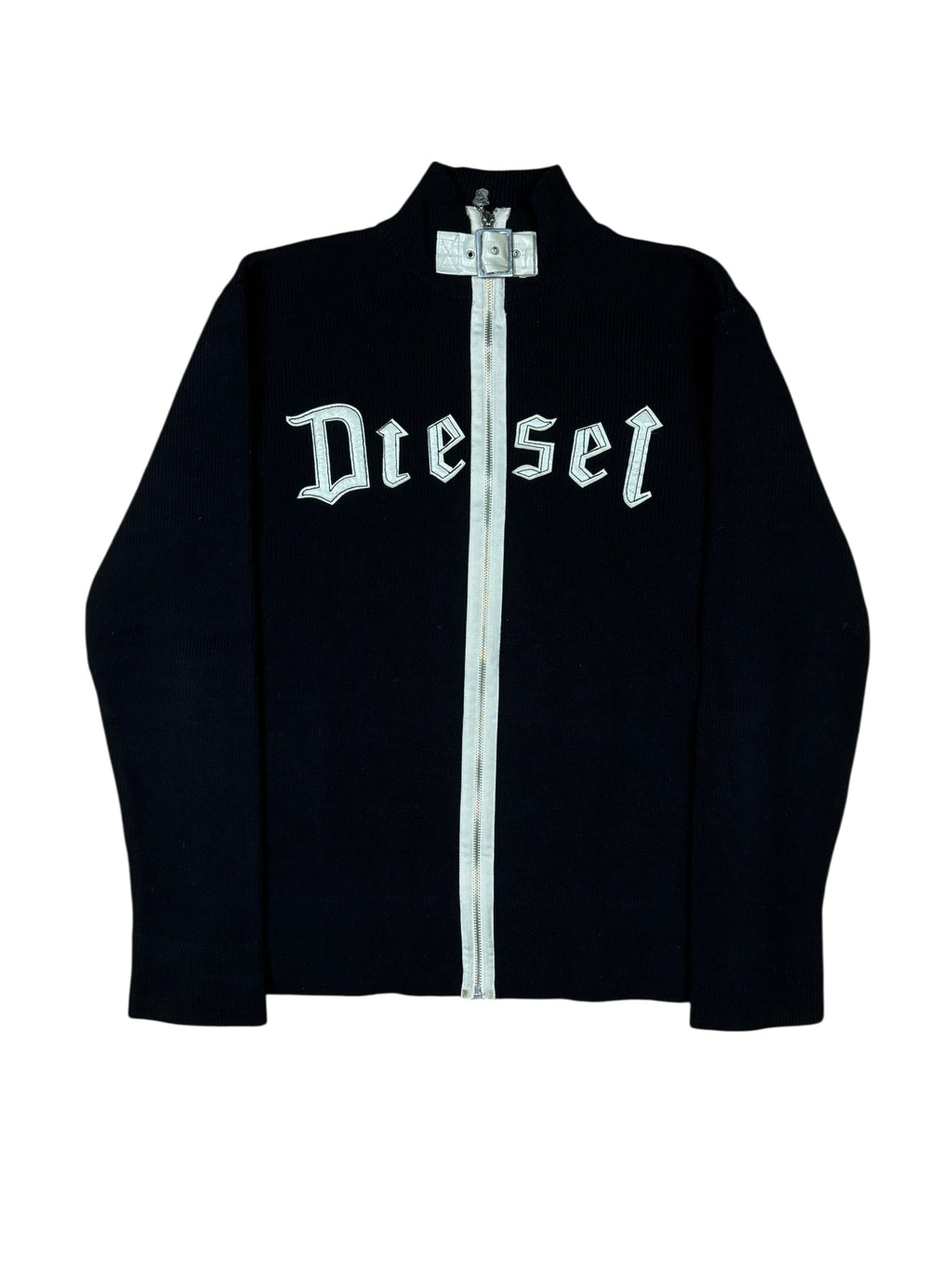 2000s Diesel Woolen Goth Logo Zip Up Knit