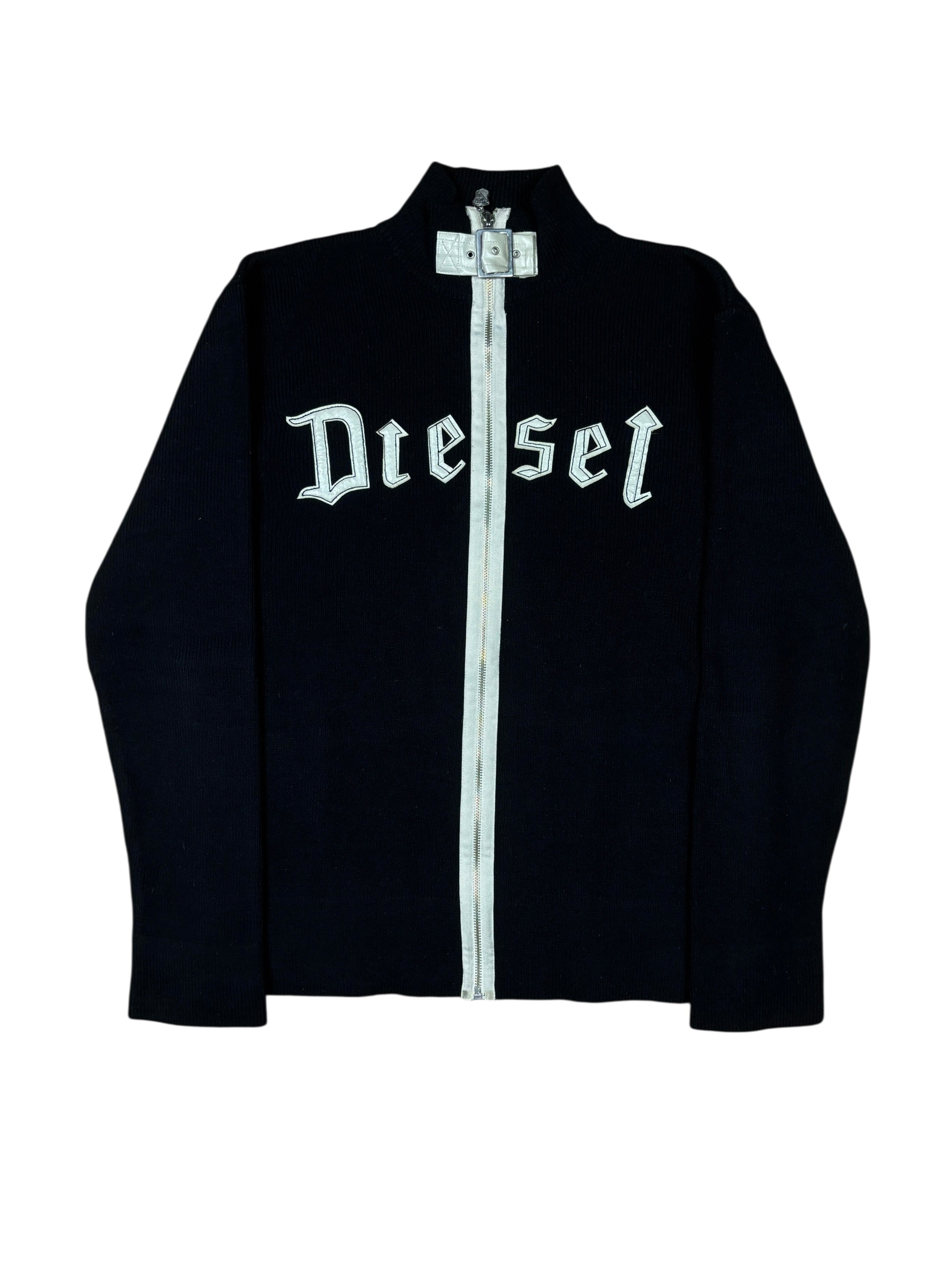 2000s Diesel Woolen Goth Logo Zip Up Knit