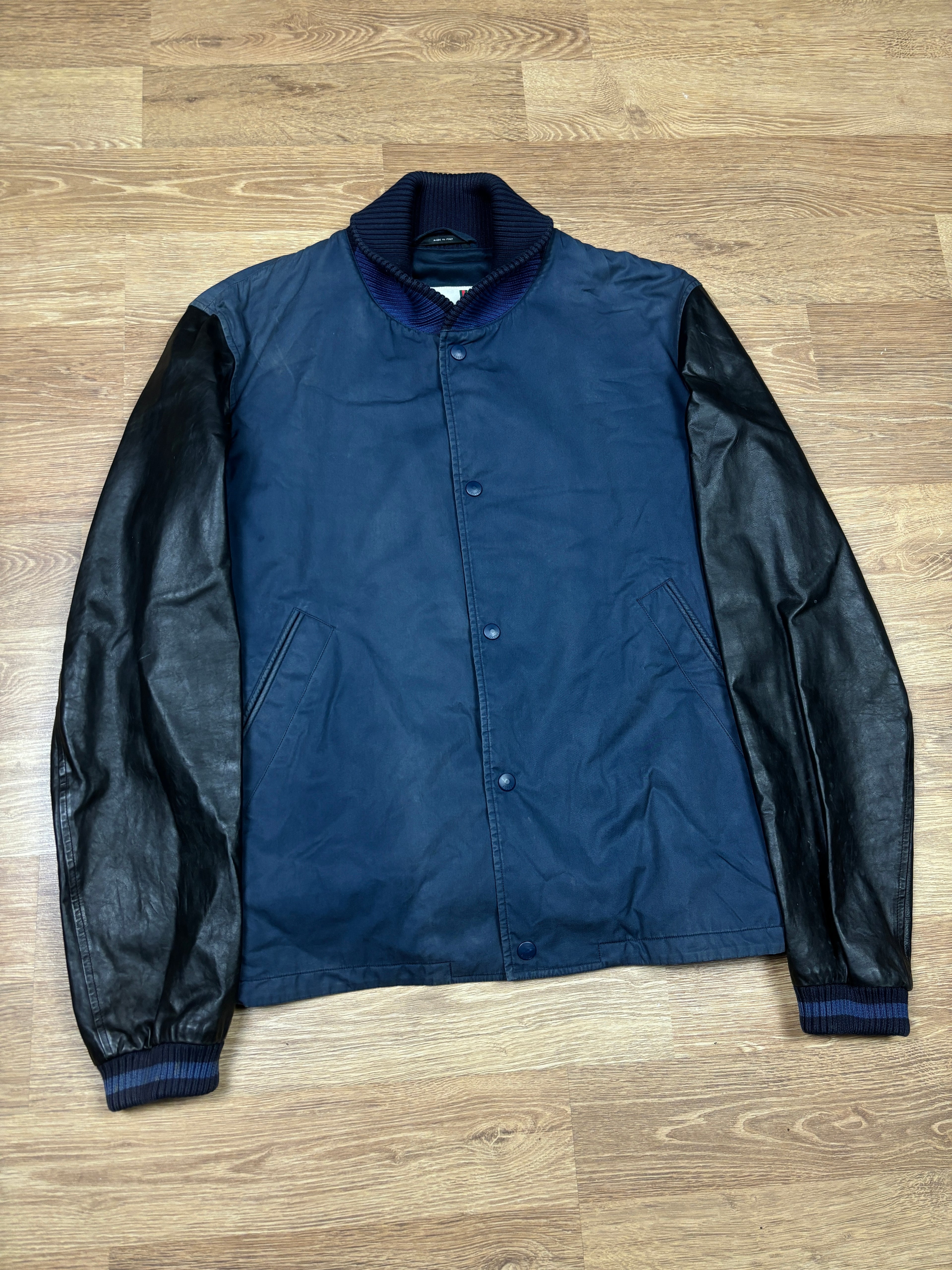 SS2010 Gucci Navy Cotton & Leather Sleeve Varsity Jacket