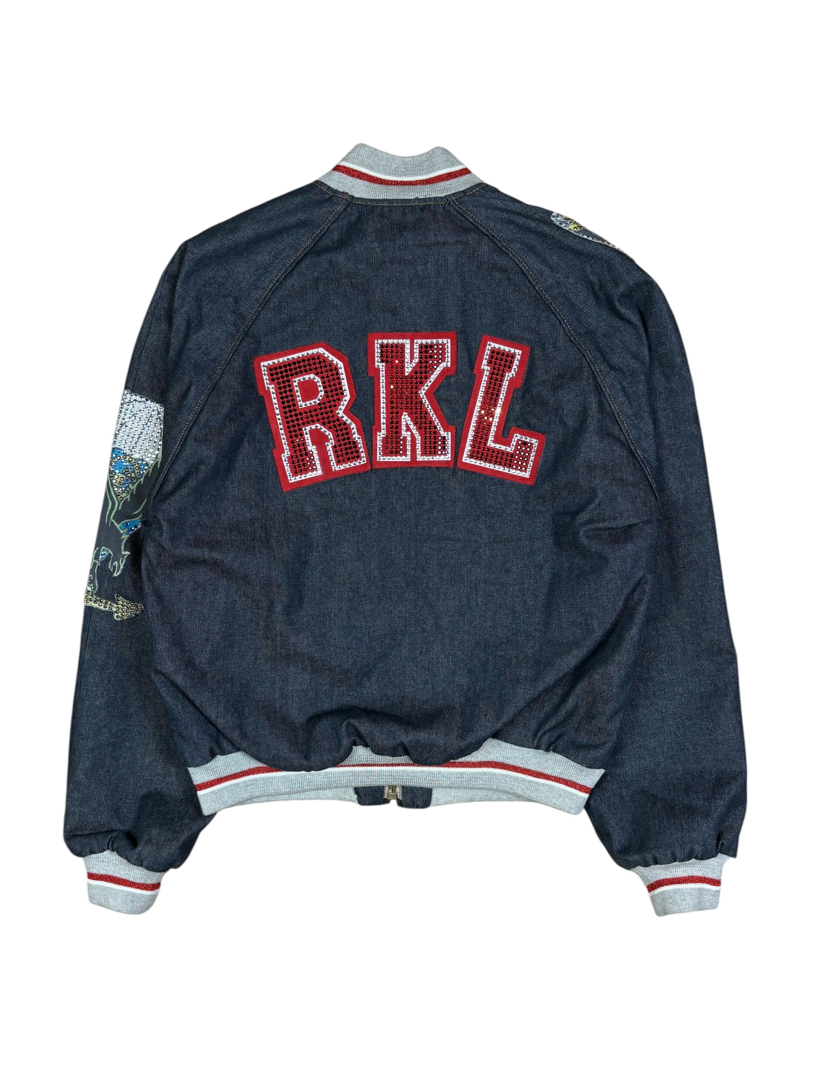 FW2003 Dolce & Gabbana Rhinestone Patchwork Denim Bomber Jacket