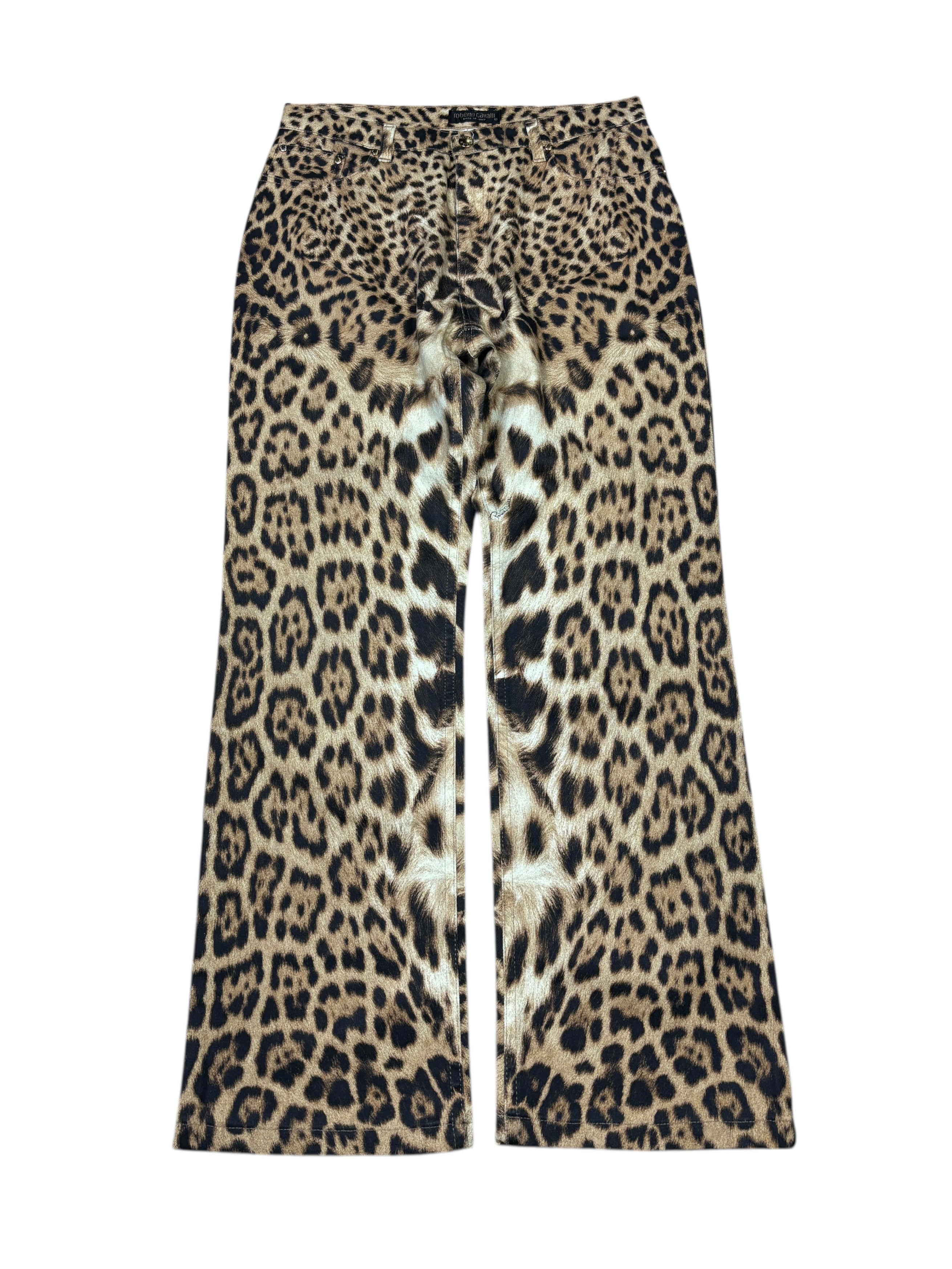 Pantalones acampanados con estampado de leopardo Roberto Cavalli AW2002