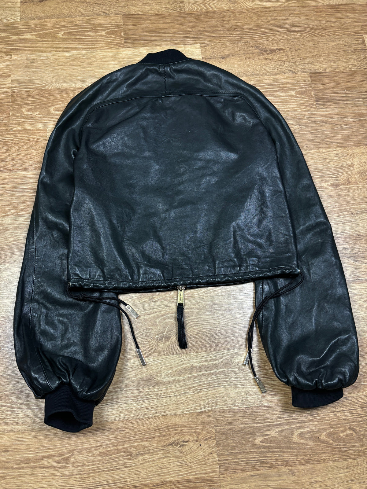 2000s Dsquared2 Black Leather Balloon Sleeve Jacket