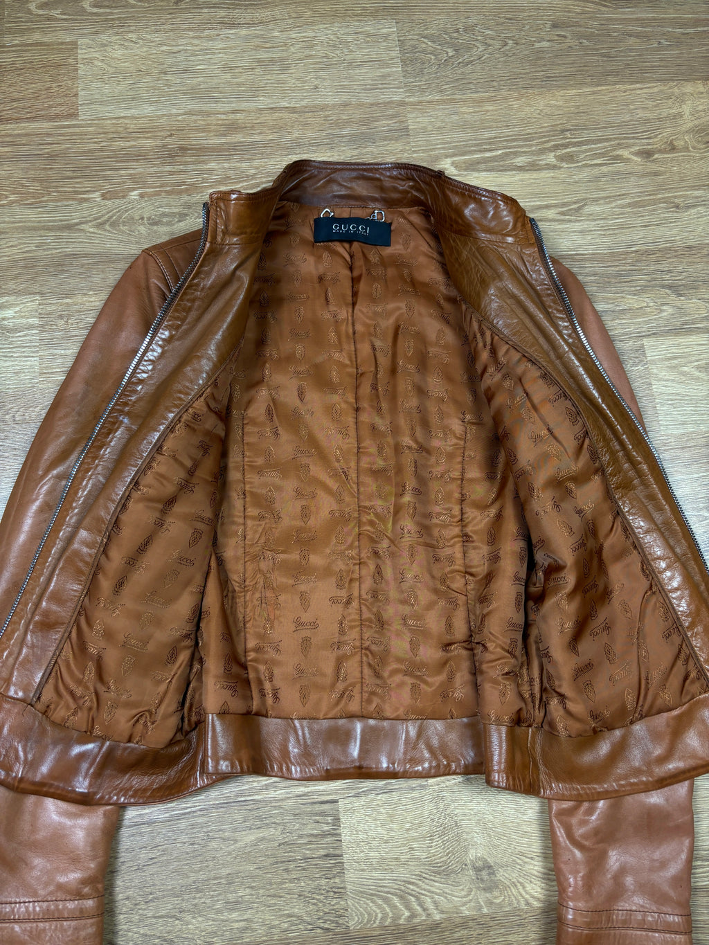 Gucci 2000s Leather Biker Jacket with GG Belt