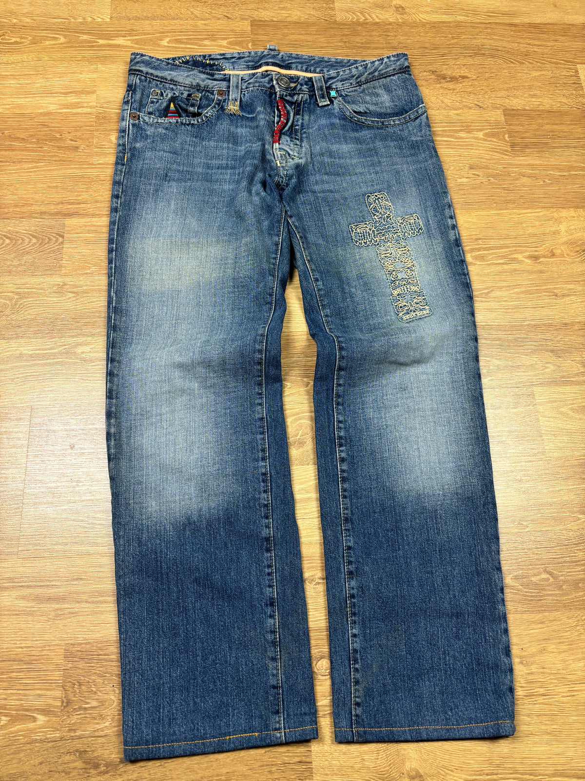 2000s Dsquared2 Embroidered Straight Leg Jeans