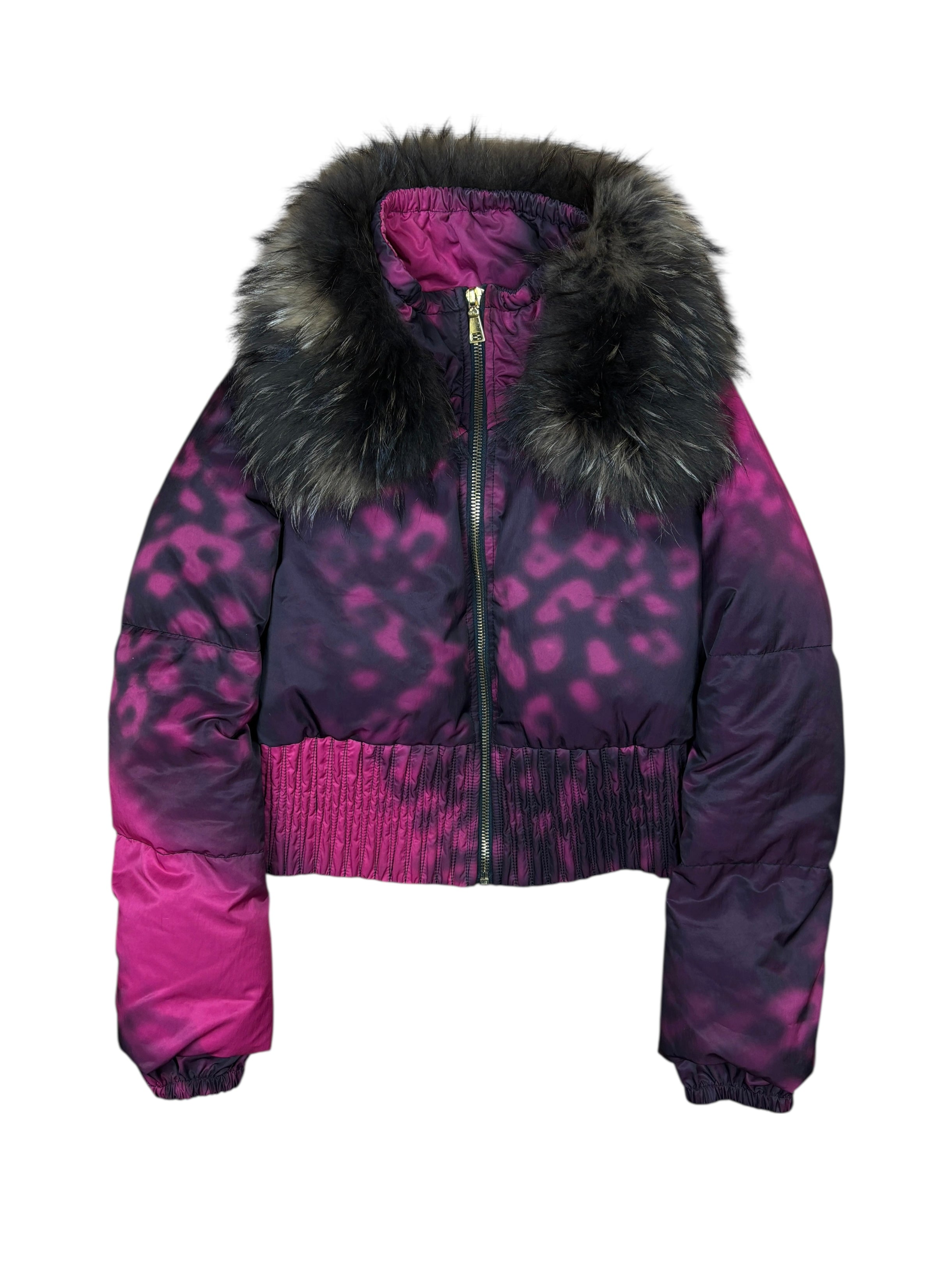 2000s Prada Detachable Fox Fur Leopard Down Jacket