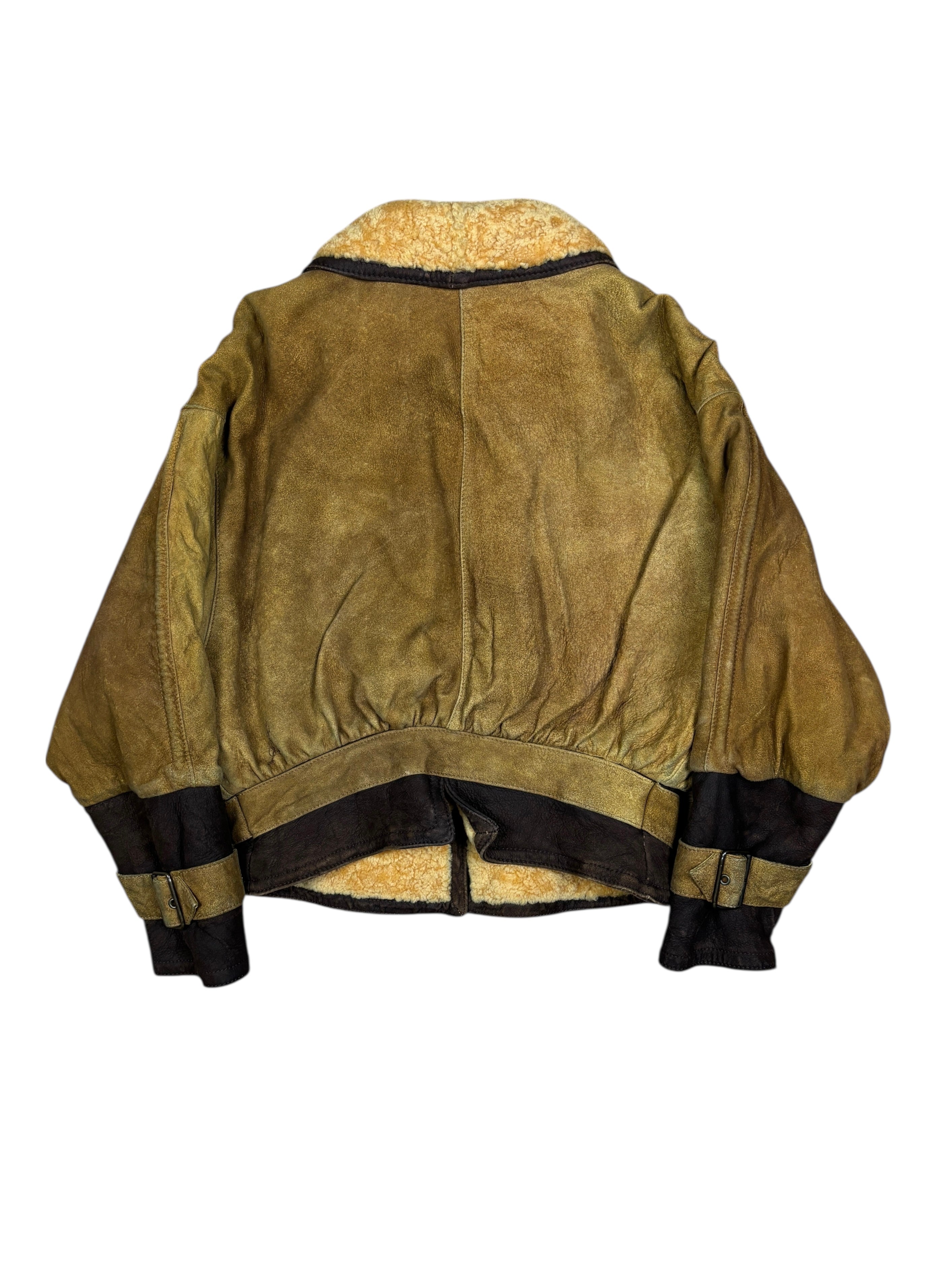 1990s Emporio Armani Shearling Collar Distressed Suede Aviator Jacket