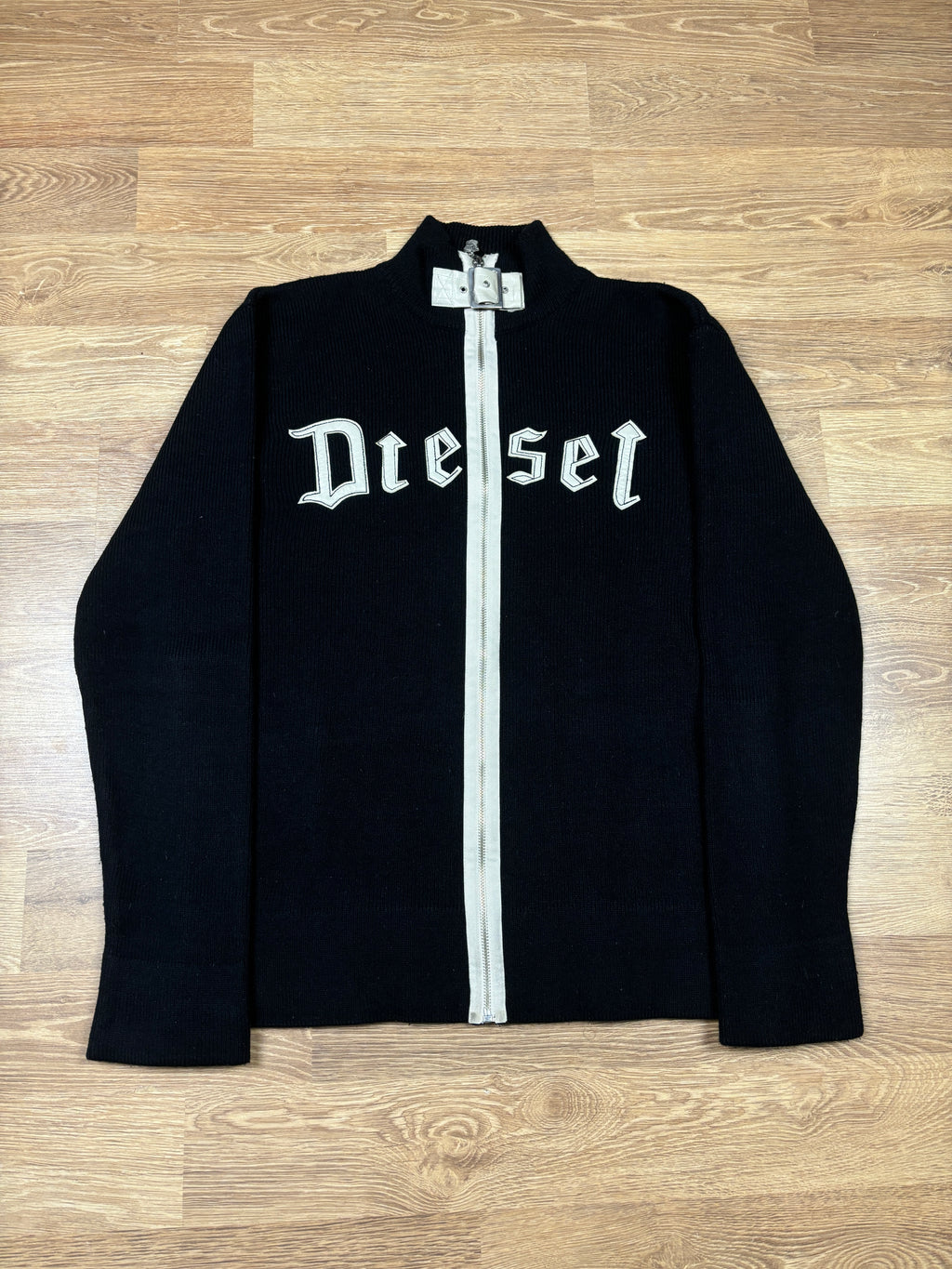 2000s Diesel Woolen Goth Logo Zip Up Knit