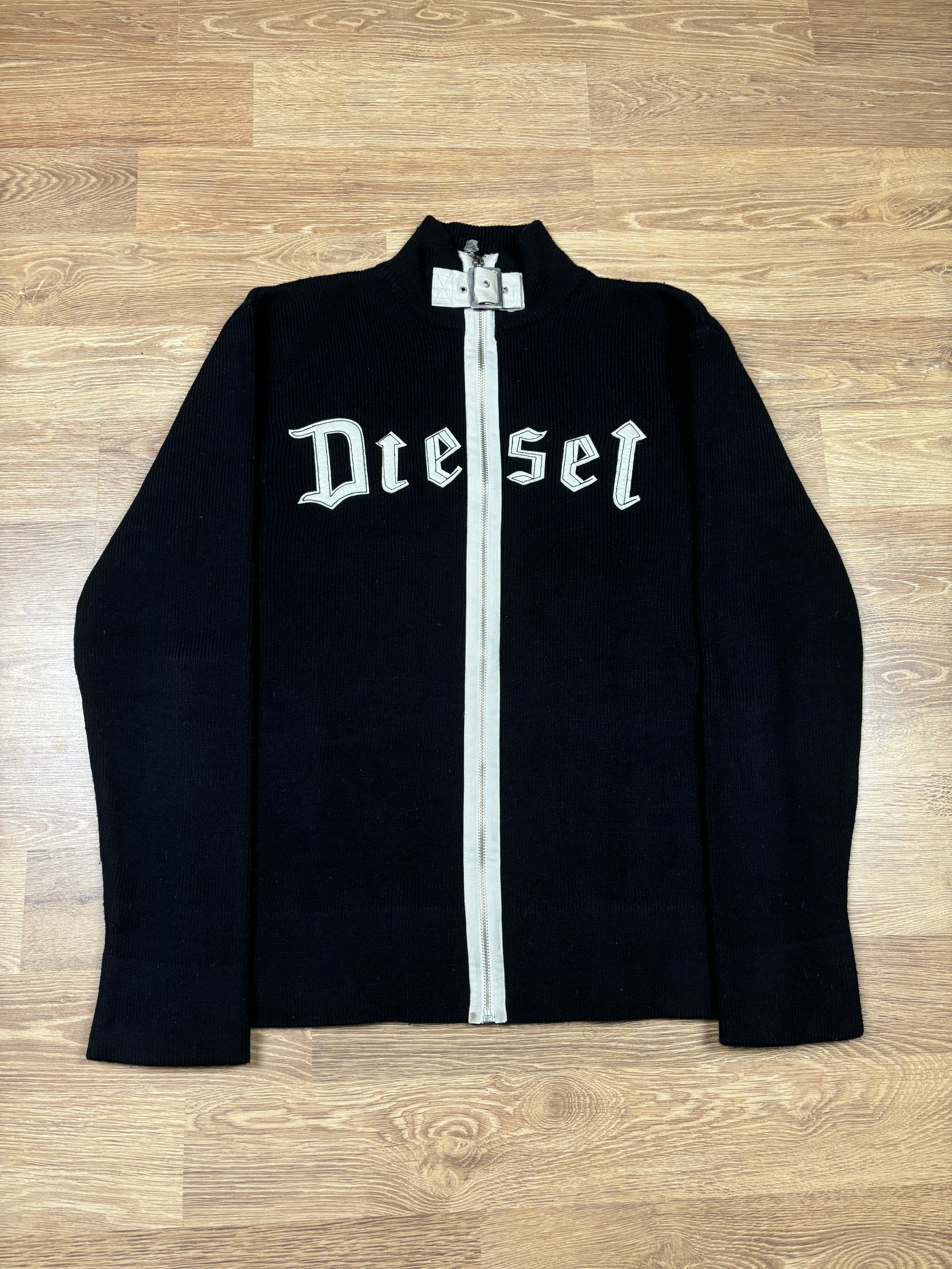 2000s Diesel Woolen Goth Logo Zip Up Knit