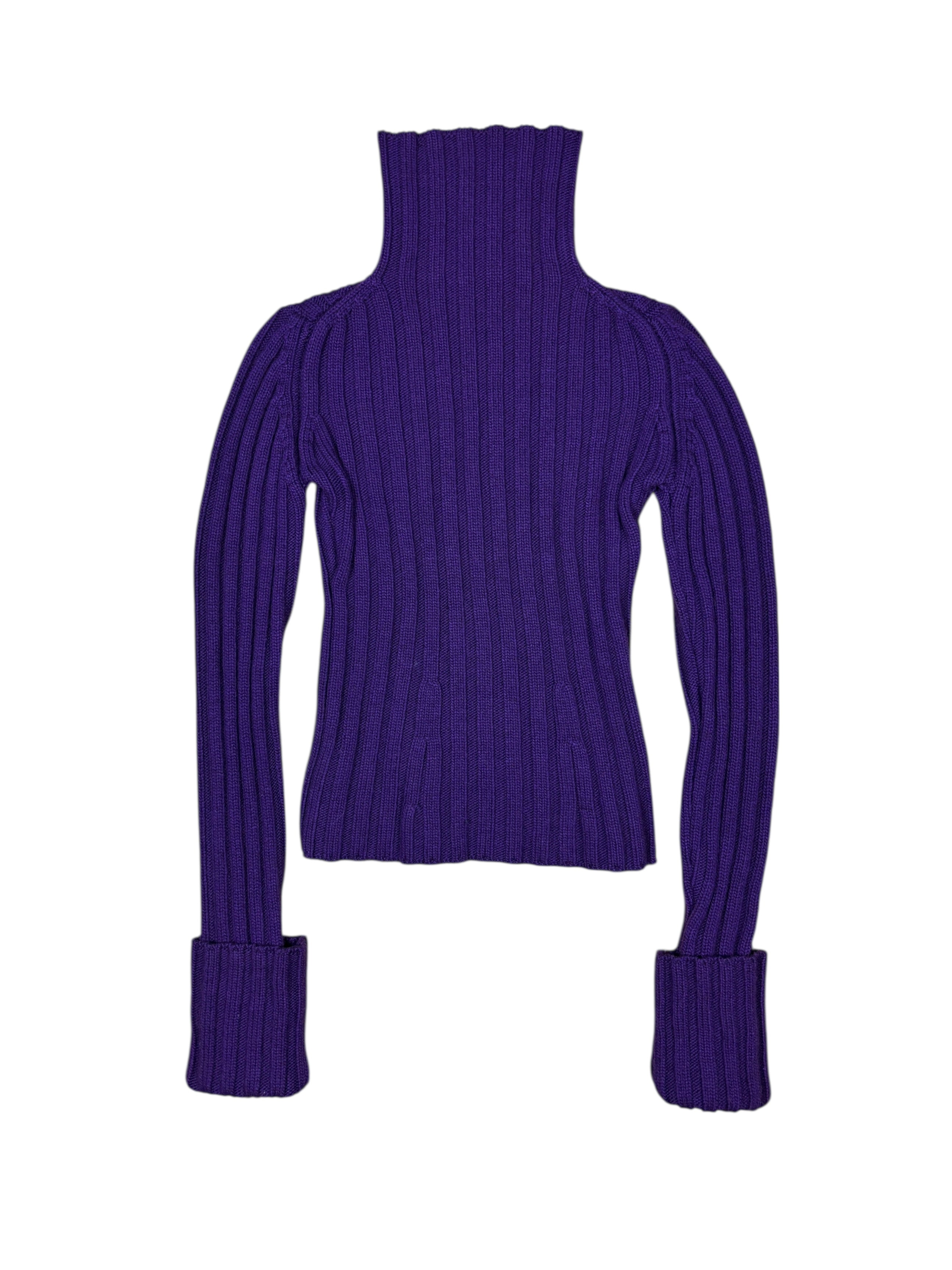 Ann Demeulemeester Purple Ribbed Turtleneck Knit