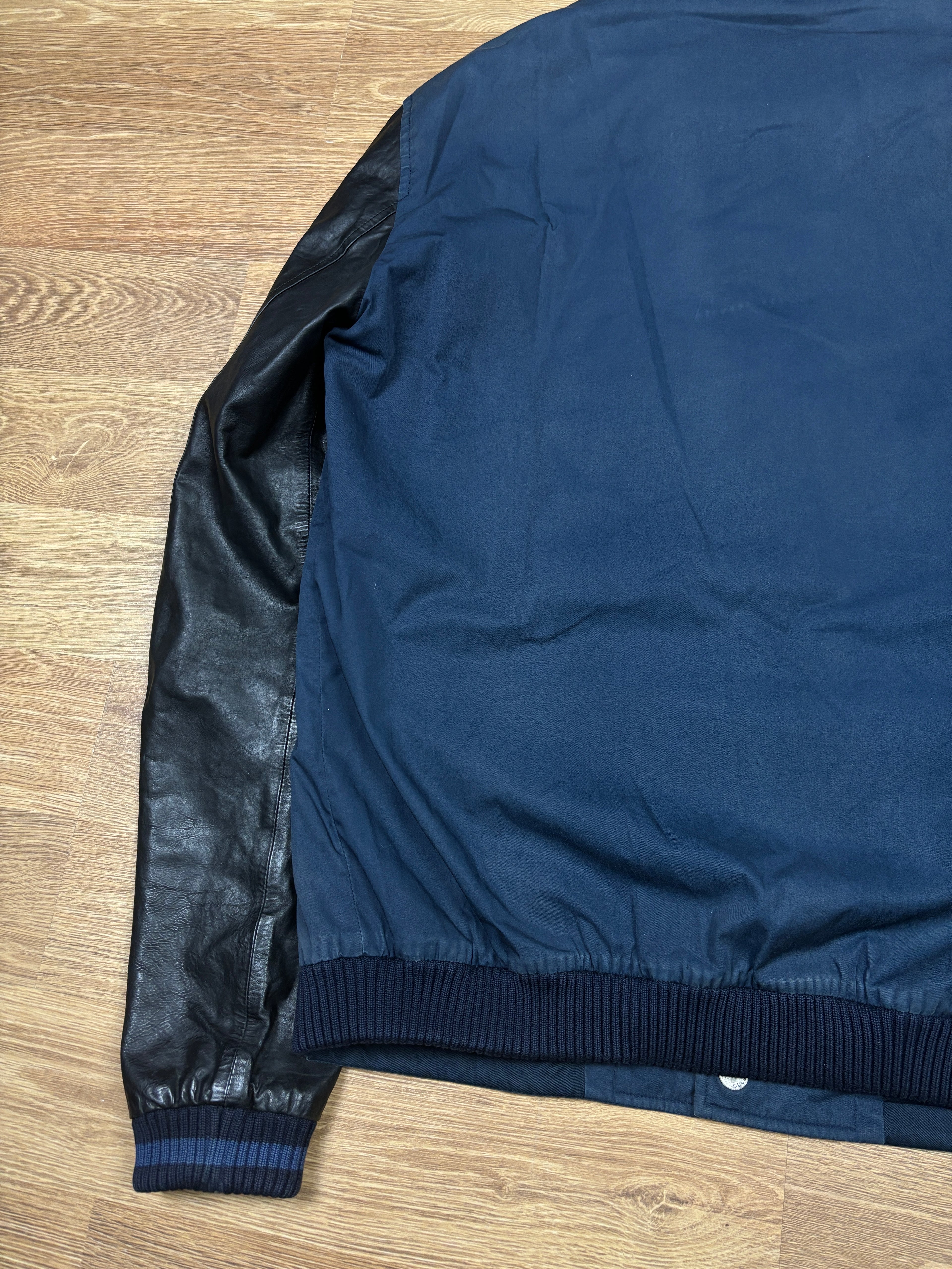 Chaqueta Varsity Gucci Algodón Azul Marino y Manga de Cuero SS2010