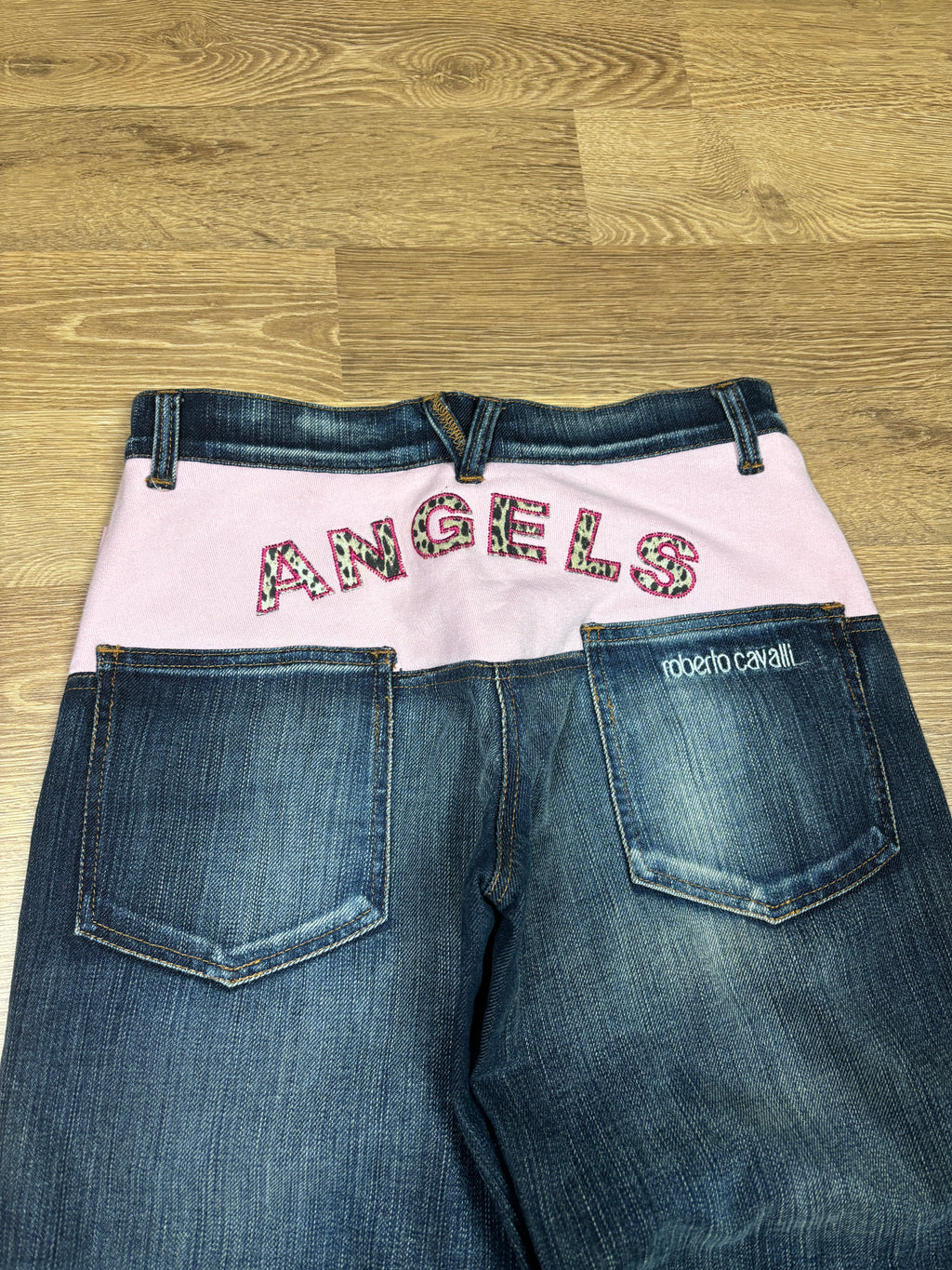 2000s Roberto Cavalli Angels Wide Leg Denim Pants