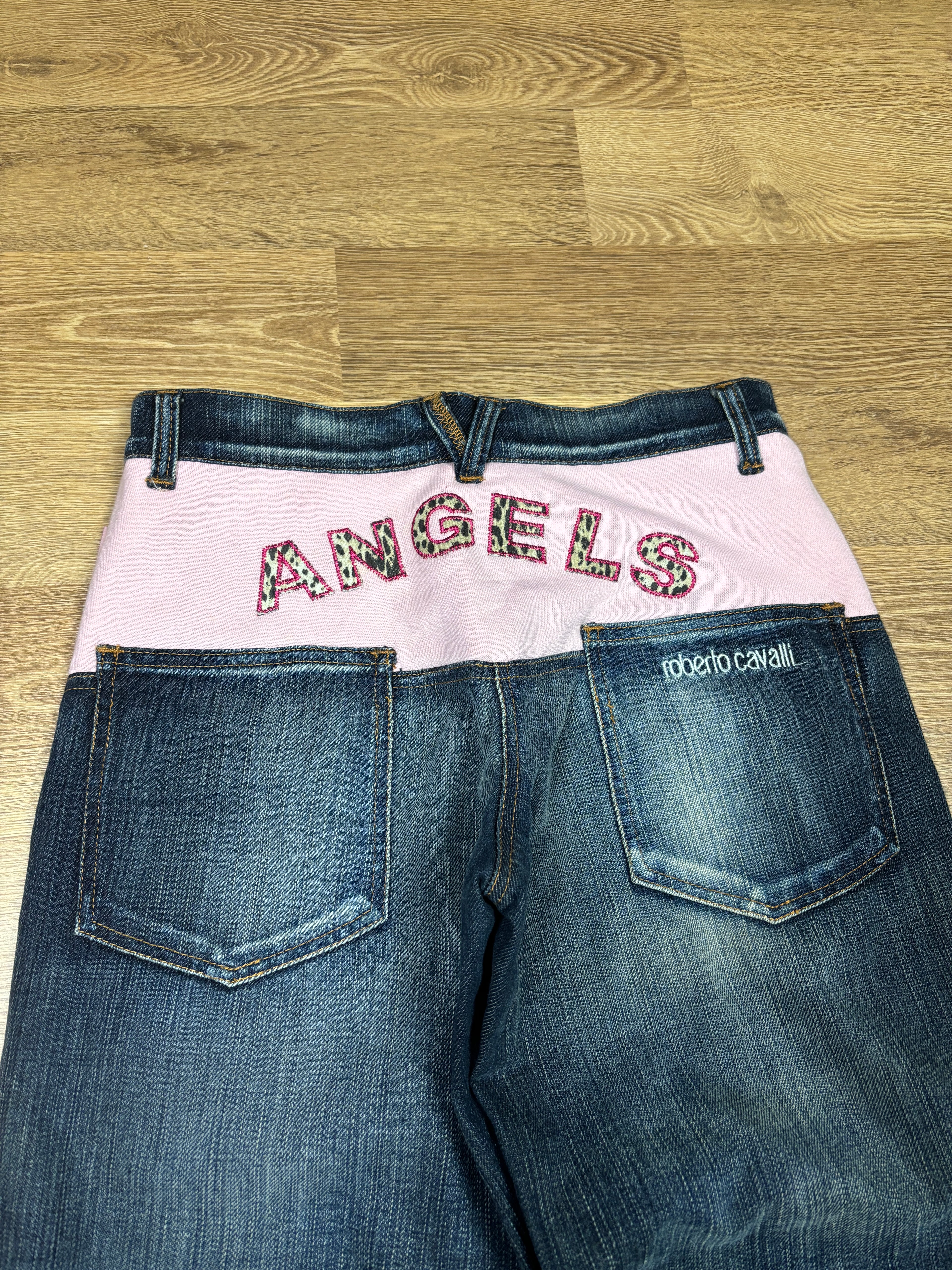 2000s Roberto Cavalli Angels Wide Leg Denim Pants