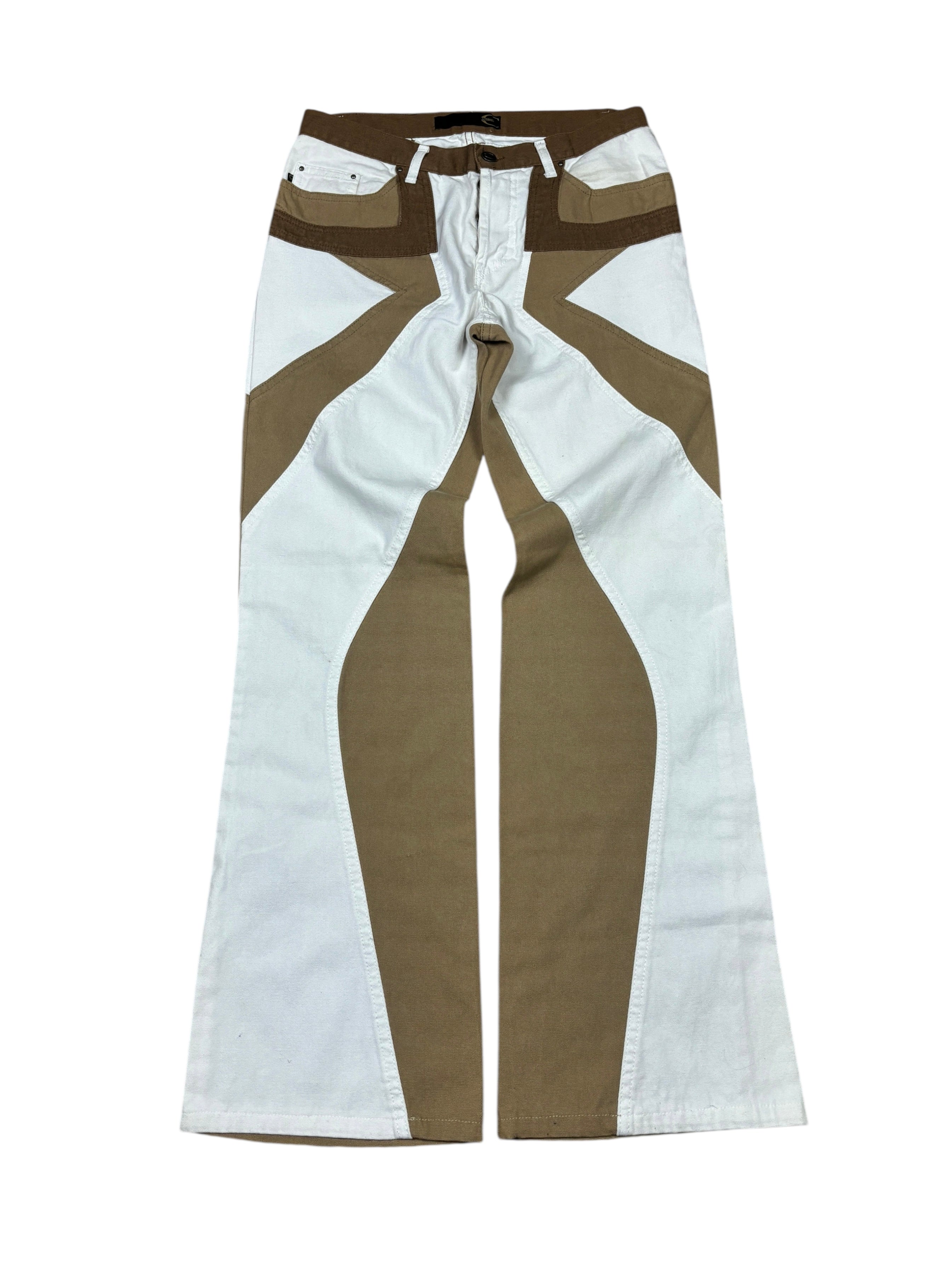 2000s Just Cavalli Brown & White Panel Flared Pants
